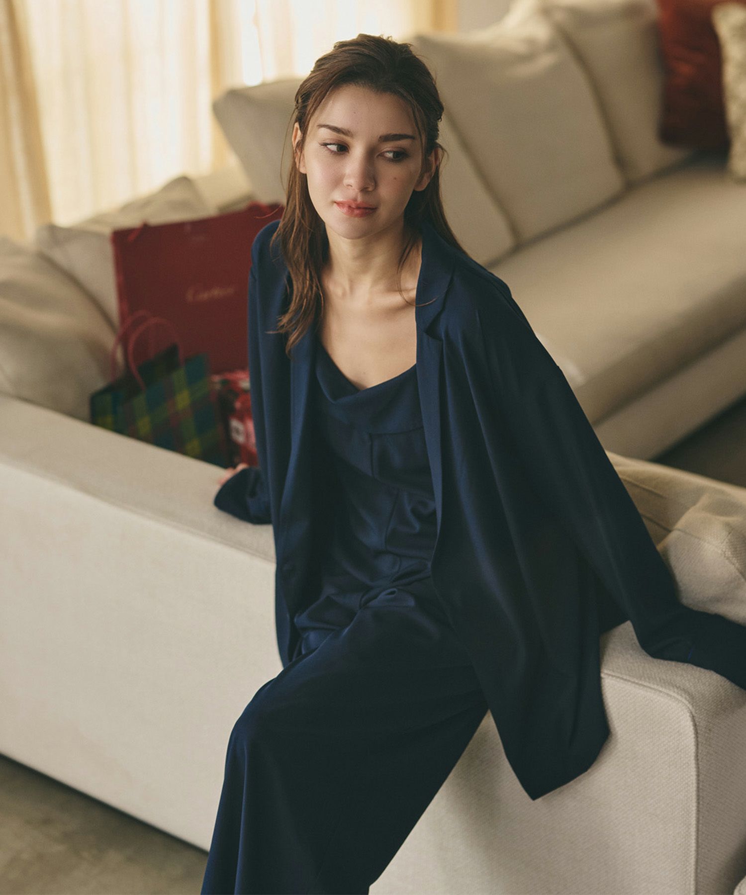 ルームウェア セットアップ パジャマ パンツスタイル ラウンジウェア バックオープンモテワンピ お家デート デートコーデ ディナー クリスマス ネグリジェ あざと可愛い 羽織 韓国風 綺麗め 細見え カジュアル KINO THE KEI