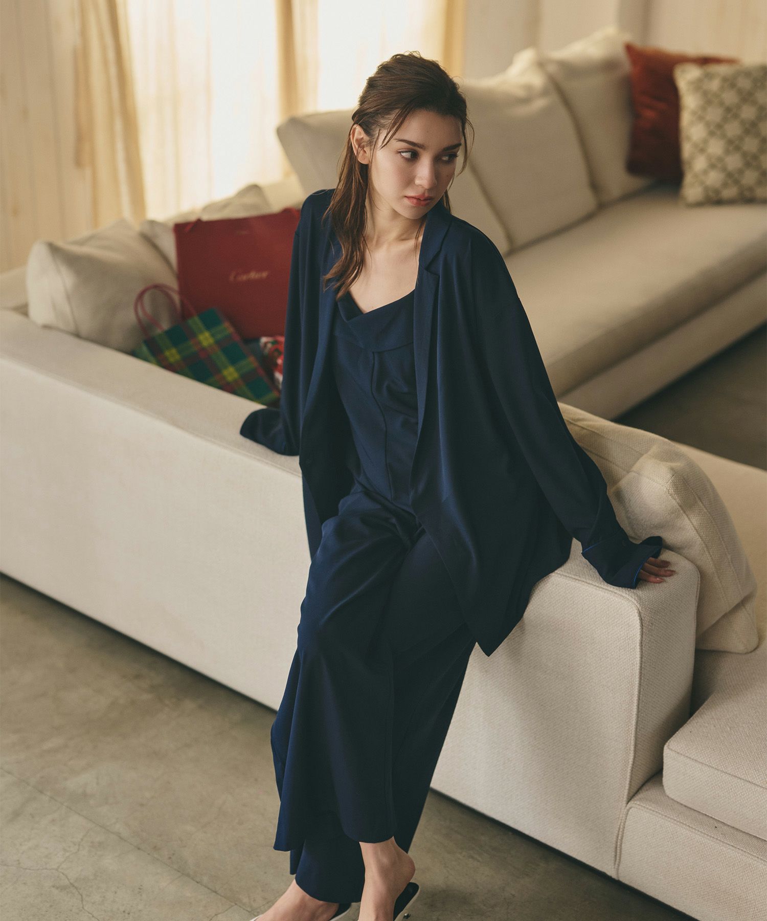 ルームウェア セットアップ パジャマ パンツスタイル ラウンジウェア バックオープンモテワンピ お家デート デートコーデ ディナー クリスマス ネグリジェ あざと可愛い 羽織 韓国風 綺麗め 細見え カジュアル KINO THE KEI