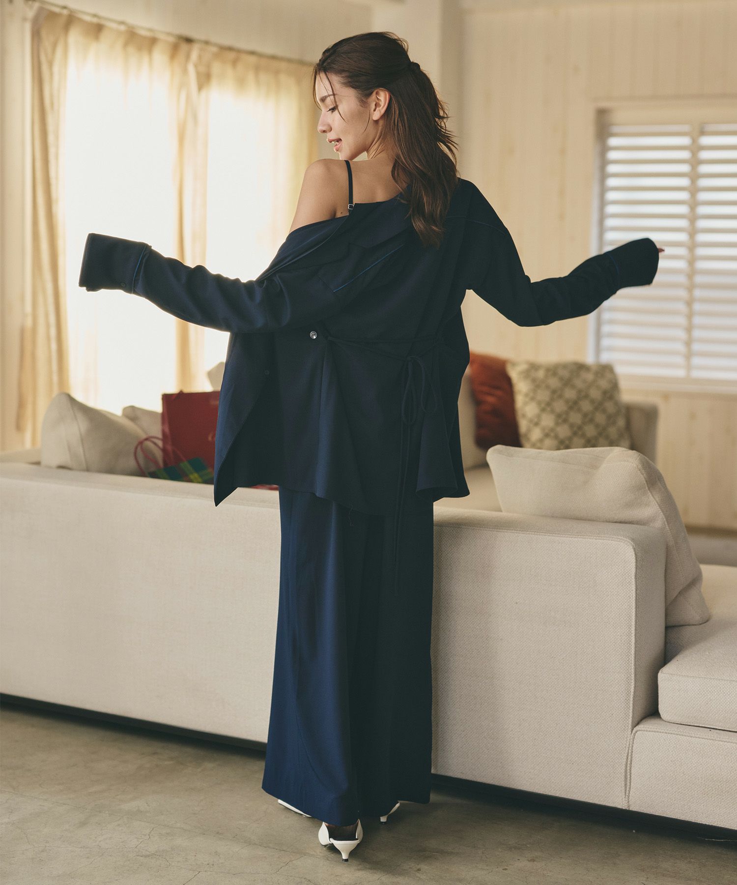 ルームウェア セットアップ パジャマ パンツスタイル ラウンジウェア バックオープンモテワンピ お家デート デートコーデ ディナー クリスマス ネグリジェ あざと可愛い 羽織 韓国風 綺麗め 細見え カジュアル KINO THE KEI