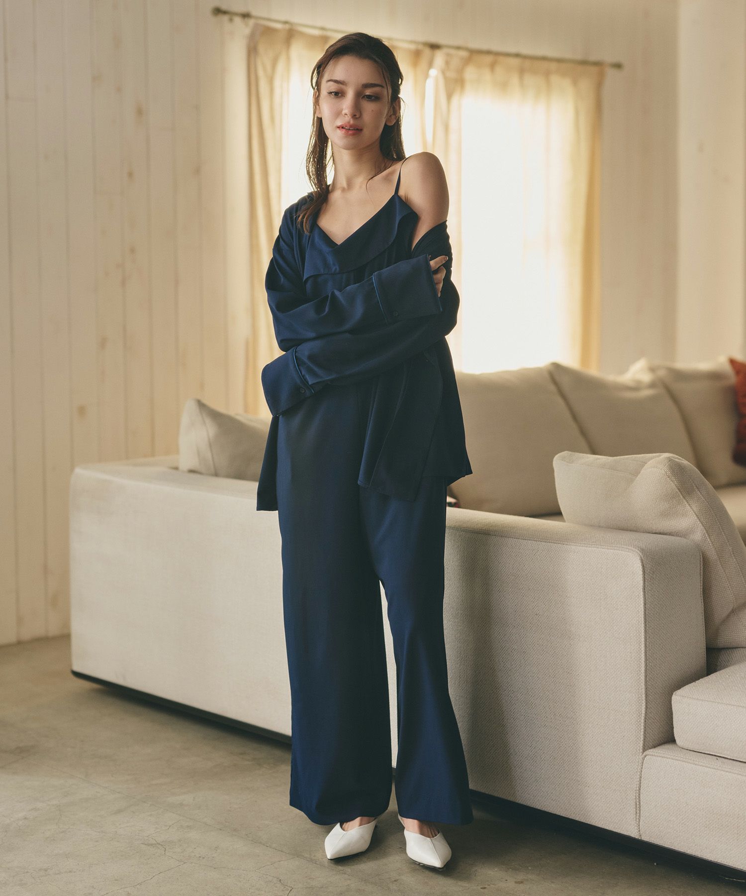 ルームウェア セットアップ パジャマ パンツスタイル ラウンジウェア バックオープンモテワンピ お家デート デートコーデ ディナー クリスマス ネグリジェ あざと可愛い 羽織 韓国風 綺麗め 細見え カジュアル KINO THE KEI