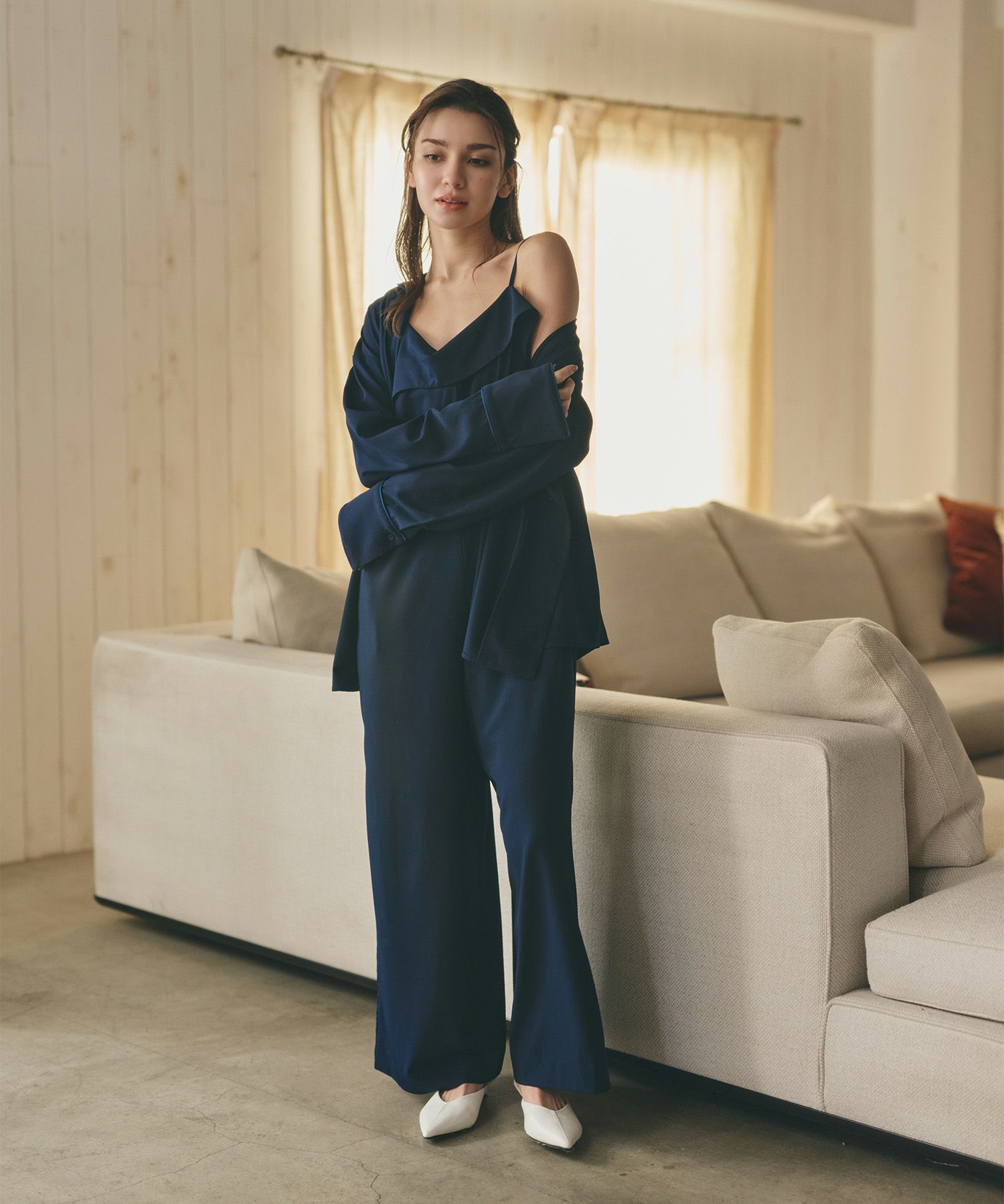 ルームウェア セットアップ キャミソール ワンピース パンツスタイル ラウンジウェア バックオープンモテワンピ お家デート デートコーデ ディナー クリスマス あざと可愛い 羽織 韓国風 綺麗め 細見え カジュアル KINO THE KEI