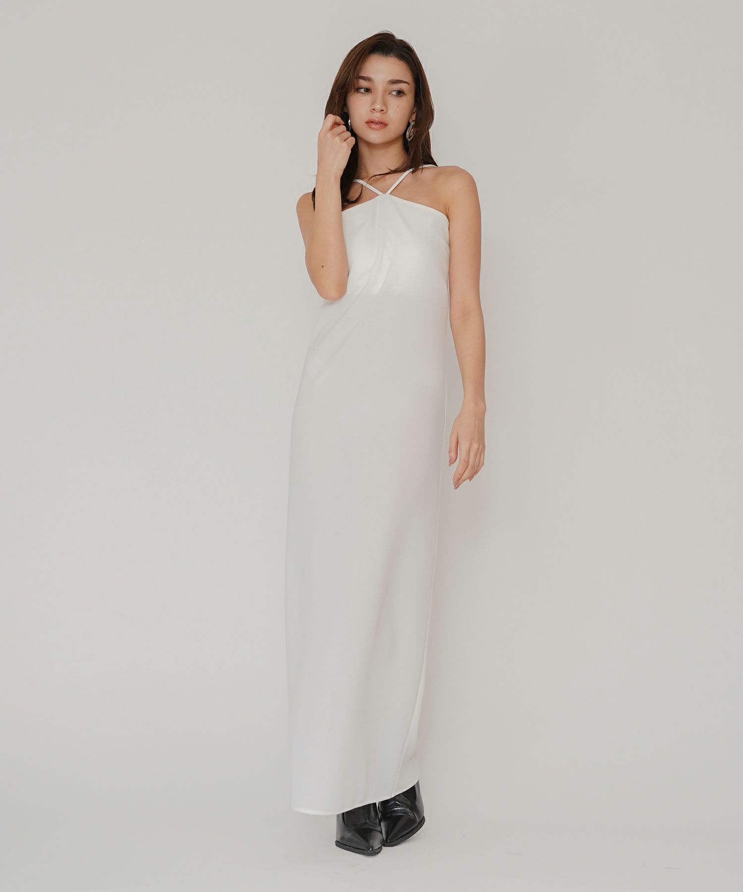 タイトワンピ アメスリ ホルターネック ルームウェア ラウンジウェア バックオープンモテワンピ お家デート デートコーデ ディナー クリスマス 美シルエット ドレス カットソー あざと可愛い 羽織 韓国風 綺麗め 細見え カジュアル KINO THE KEI