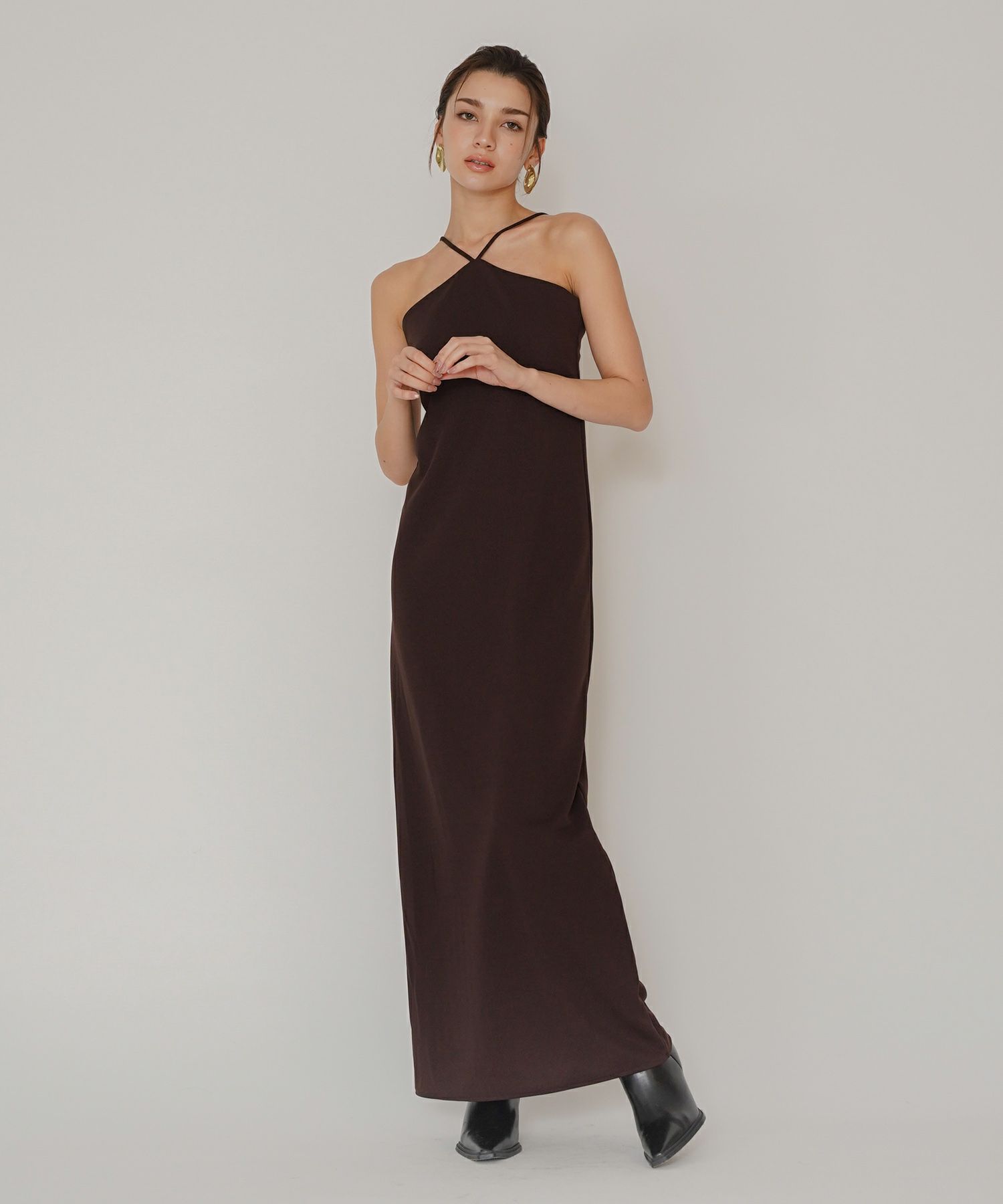 タイトワンピ アメスリ ホルターネック ルームウェア ラウンジウェア バックオープンモテワンピ お家デート デートコーデ ディナー クリスマス 美シルエット ドレス カットソー あざと可愛い 羽織 韓国風 綺麗め 細見え カジュアル KINO THE KEI