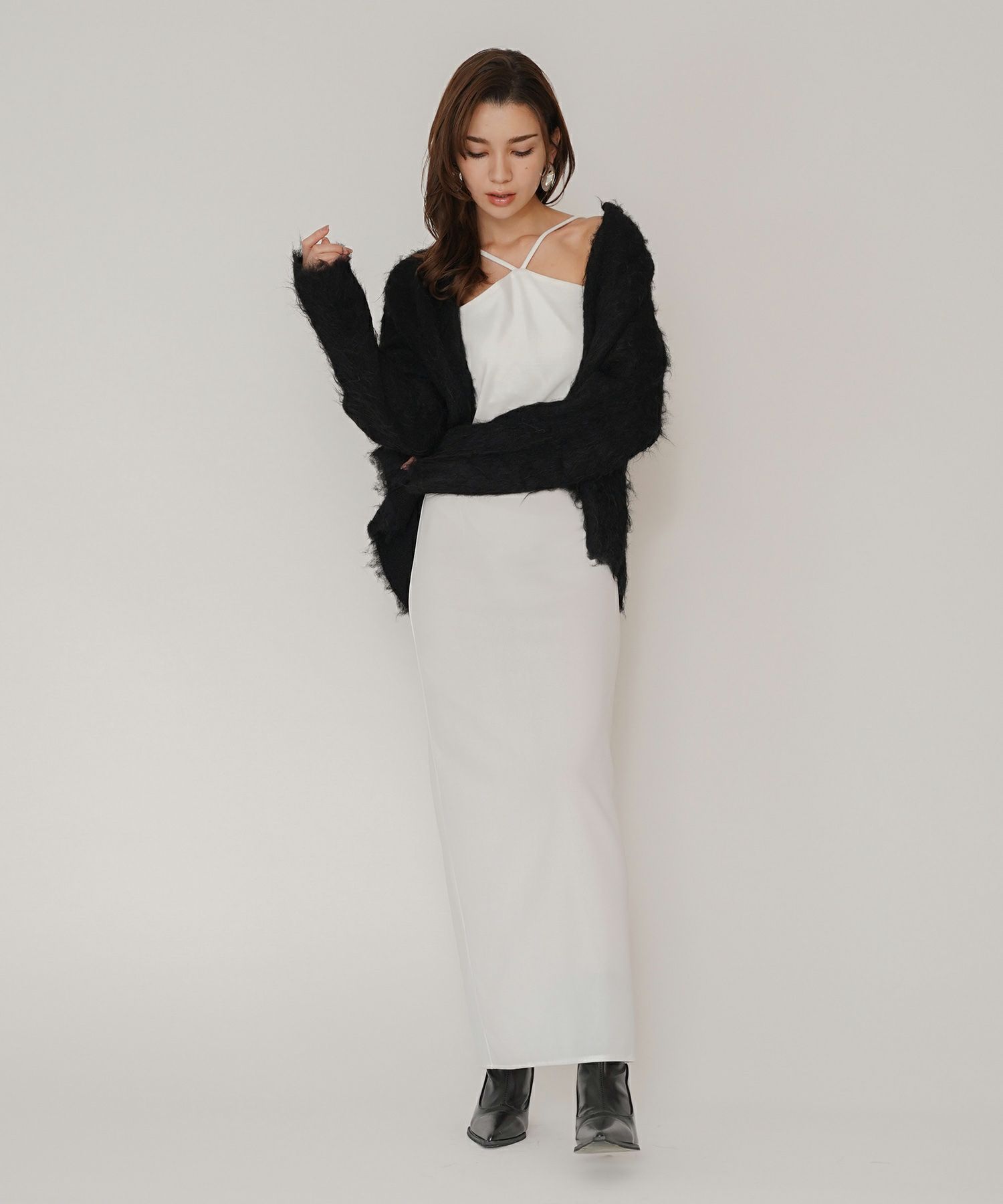 タイトワンピ アメスリ ホルターネック ルームウェア ラウンジウェア バックオープンモテワンピ お家デート デートコーデ ディナー クリスマス 美シルエット ドレス カットソー あざと可愛い 羽織 韓国風 綺麗め 細見え カジュアル KINO THE KEI