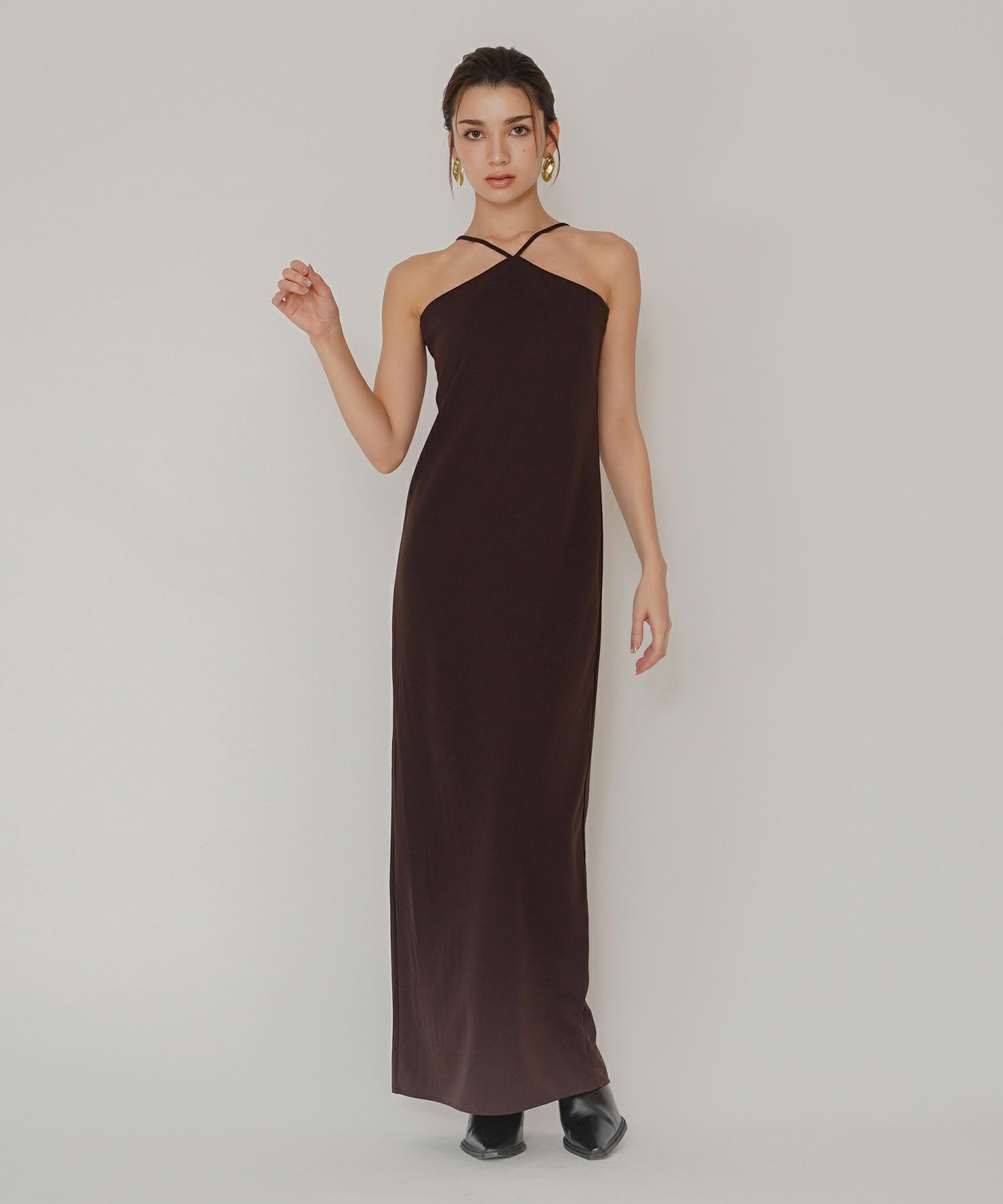 タイトワンピ アメスリ ホルターネック ルームウェア ラウンジウェア バックオープンモテワンピ お家デート デートコーデ ディナー クリスマス 美シルエット ドレス カットソー あざと可愛い 羽織 韓国風 綺麗め 細見え カジュアル KINO THE KEI