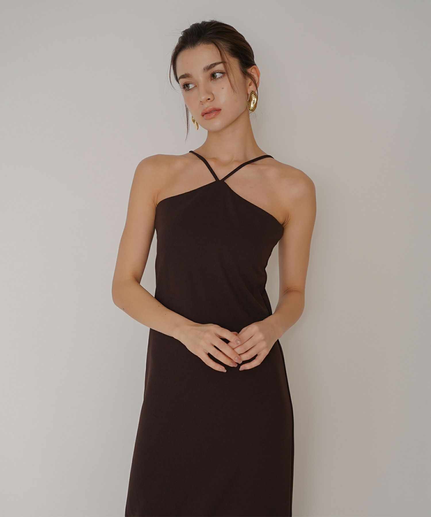 タイトワンピ アメスリ ホルターネック ルームウェア ラウンジウェア バックオープンモテワンピ お家デート デートコーデ ディナー クリスマス 美シルエット ドレス カットソー あざと可愛い 羽織 韓国風 綺麗め 細見え カジュアル KINO THE KEI