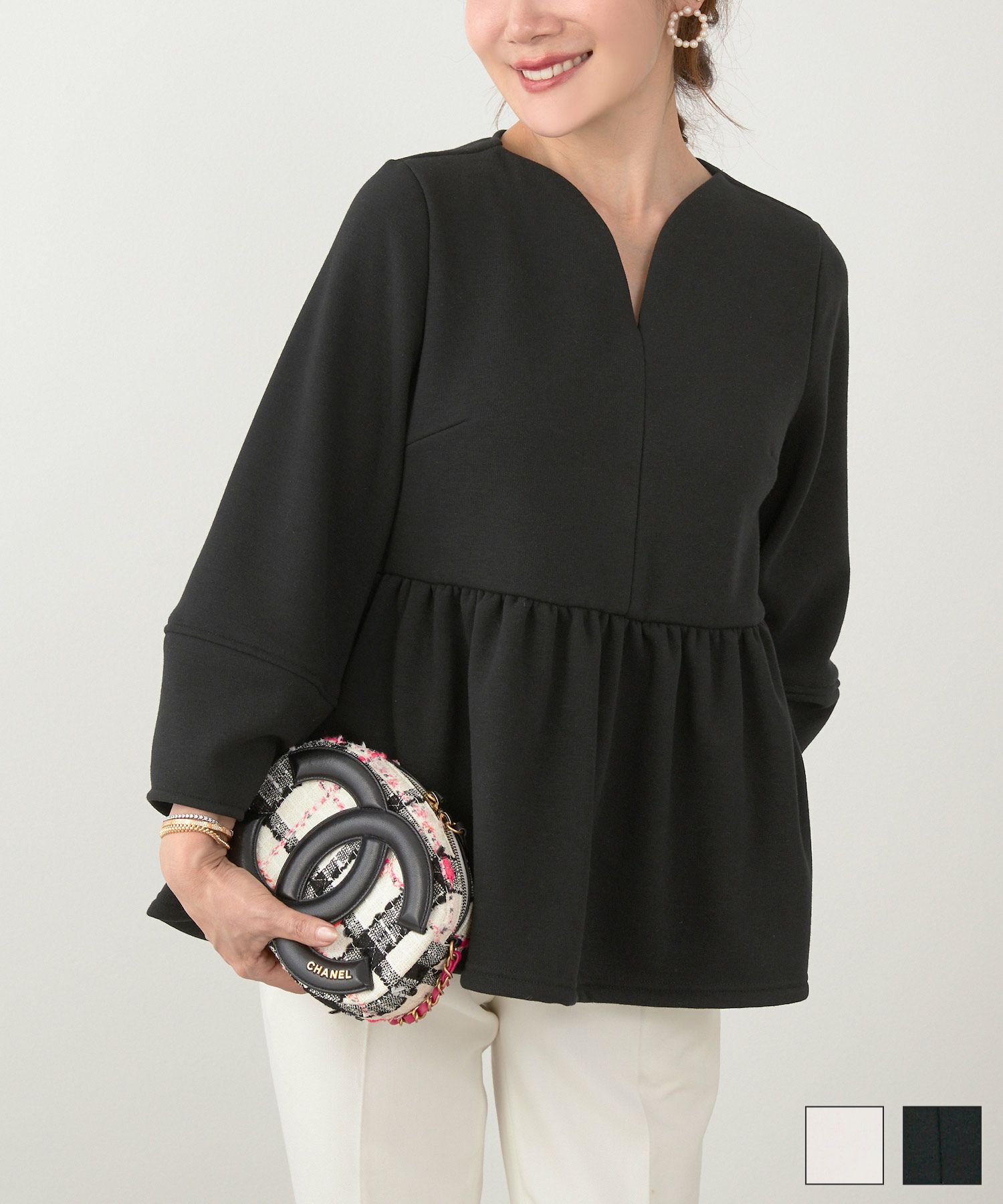 裏起毛 ハートネック ペプラム カットソー Liala×PG 全2色｜lpg541-2210【1】