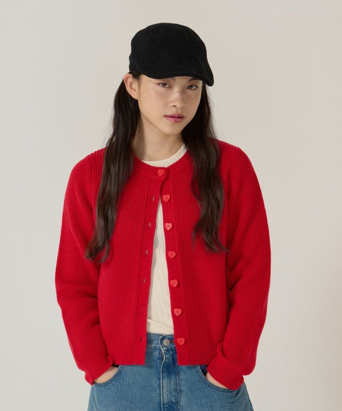 ハートボタン/ニット/カーディガン