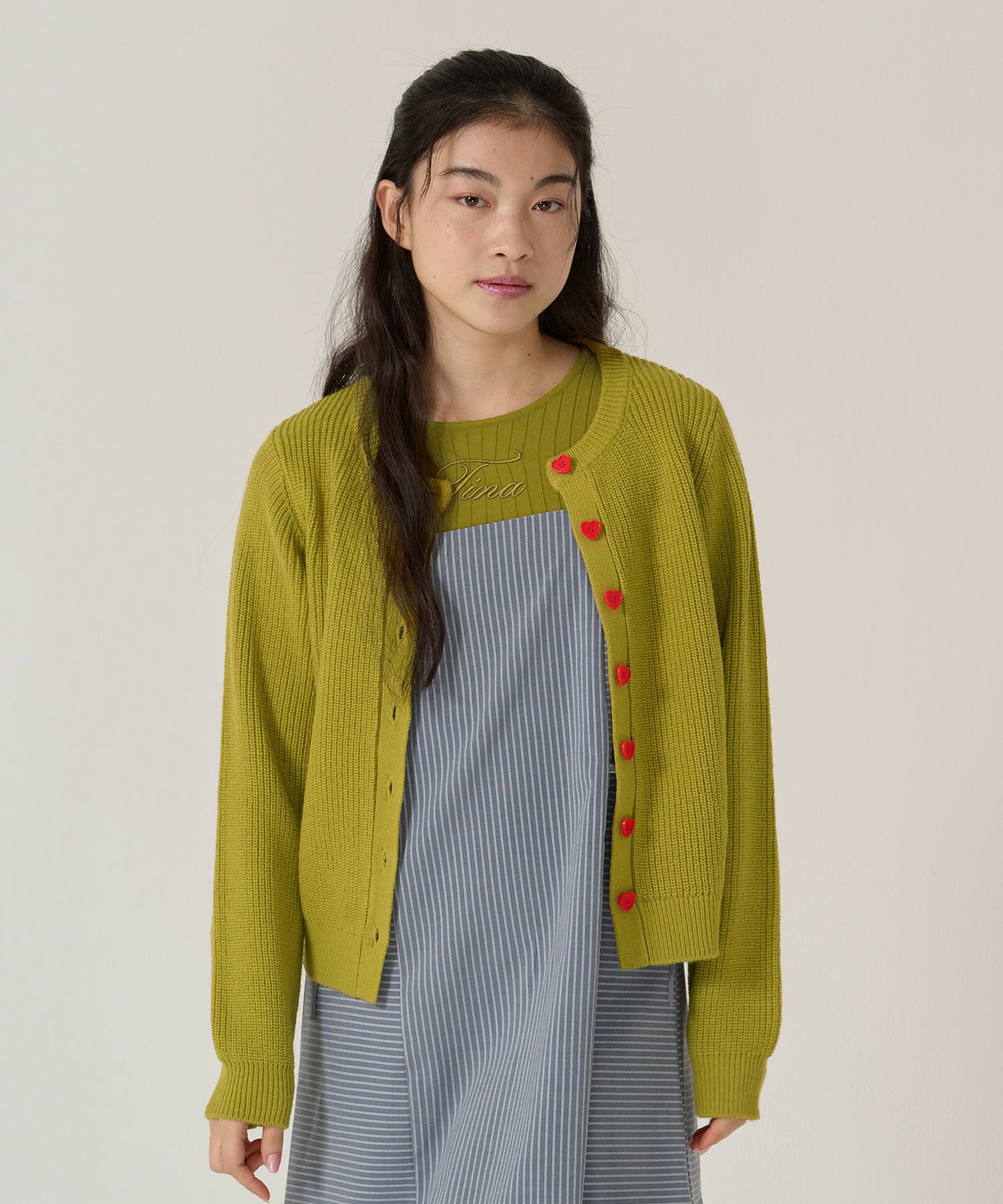 ハートボタン/ニット/カーディガン