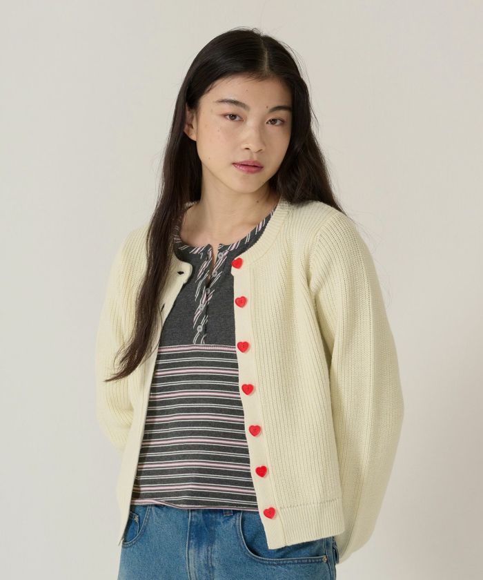 ハートボタン/ニット/カーディガン