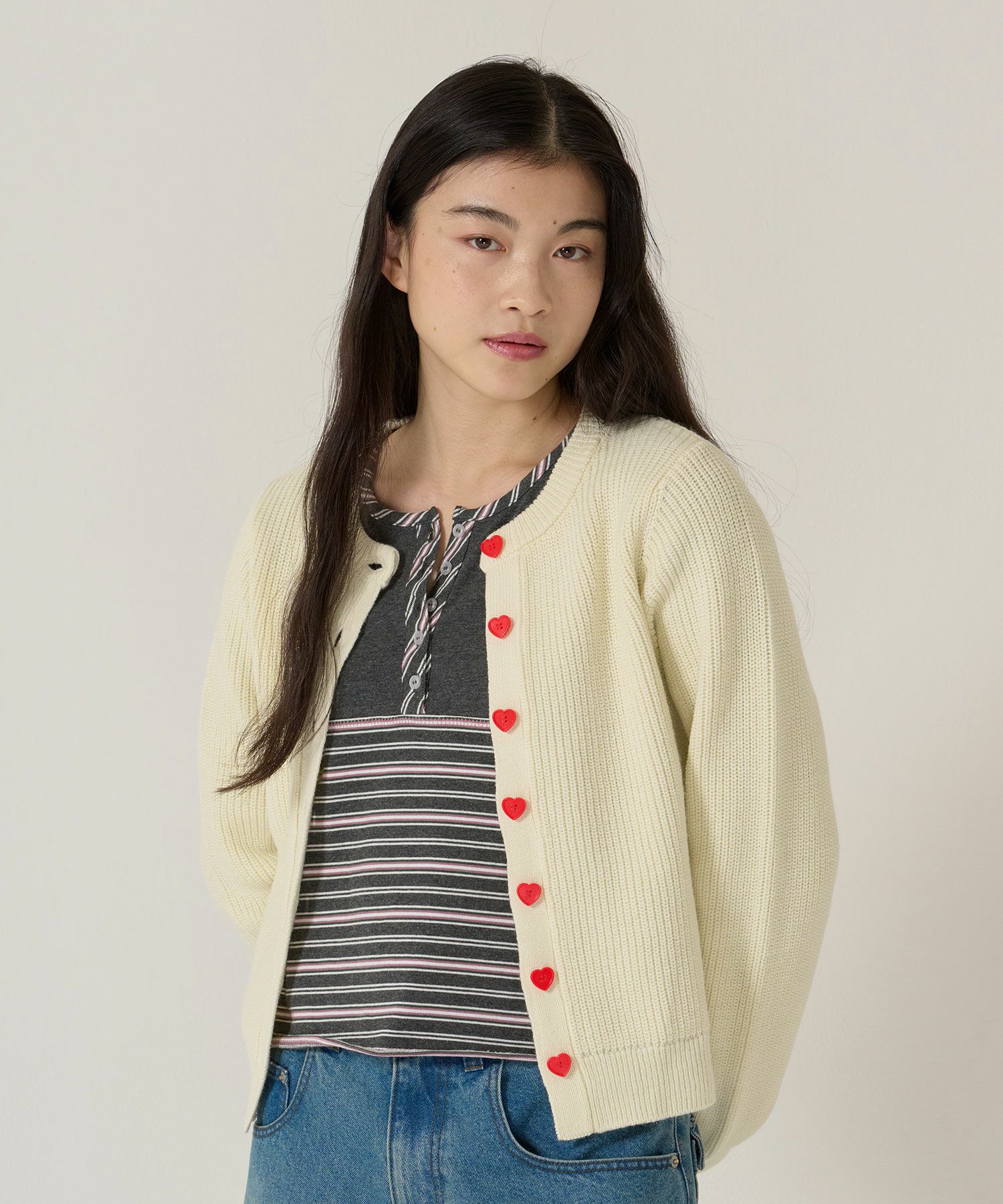 ハートボタン/ニット/カーディガン