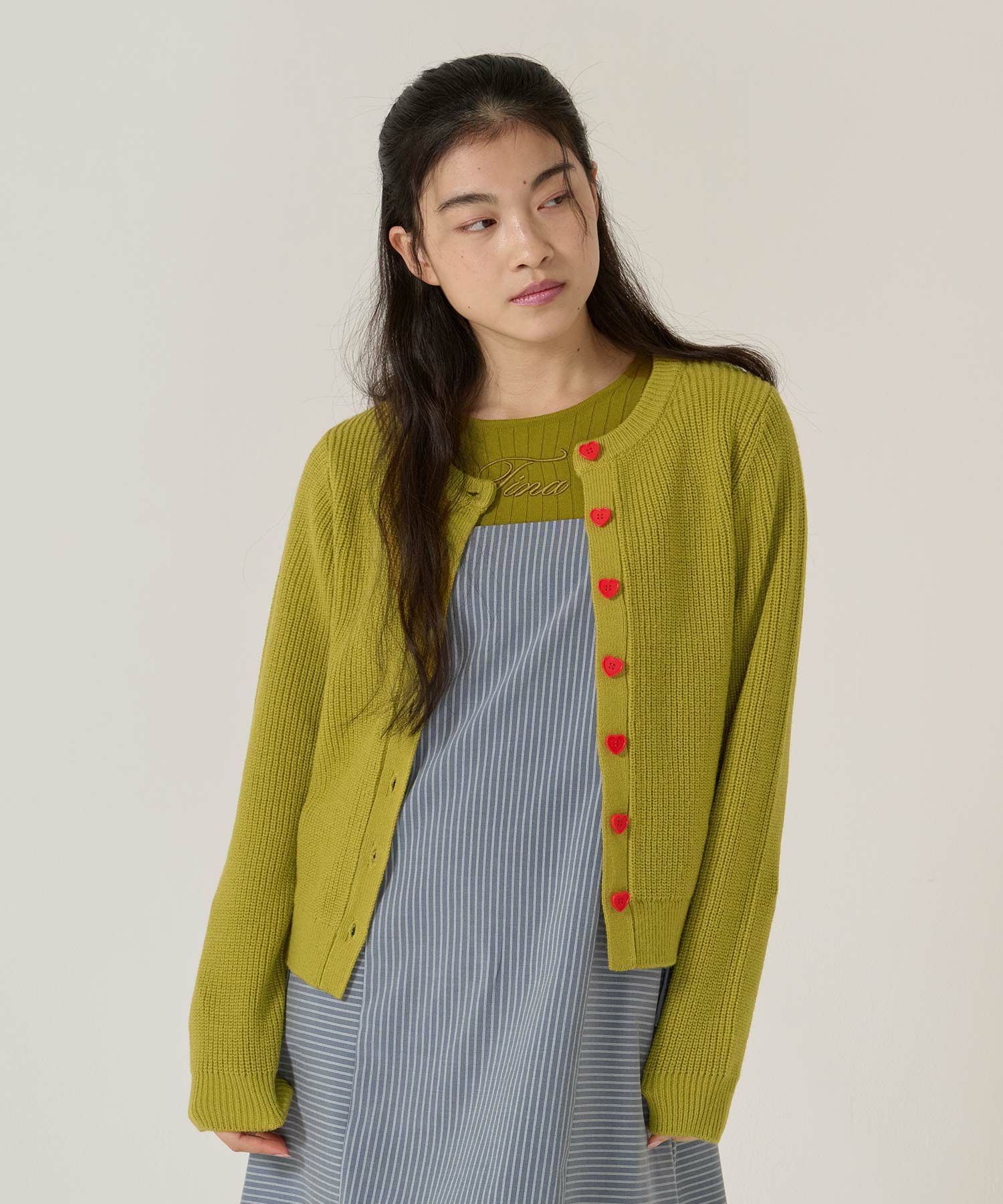 ハートボタン/ニット/カーディガン