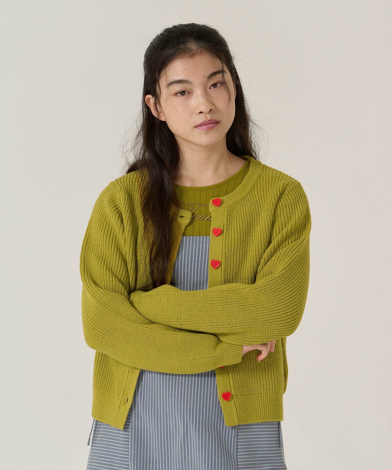 ハートボタン/ニット/カーディガン