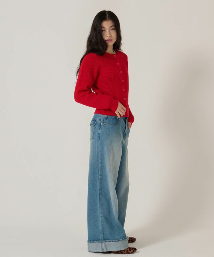 ハートボタン/ニット/カーディガン