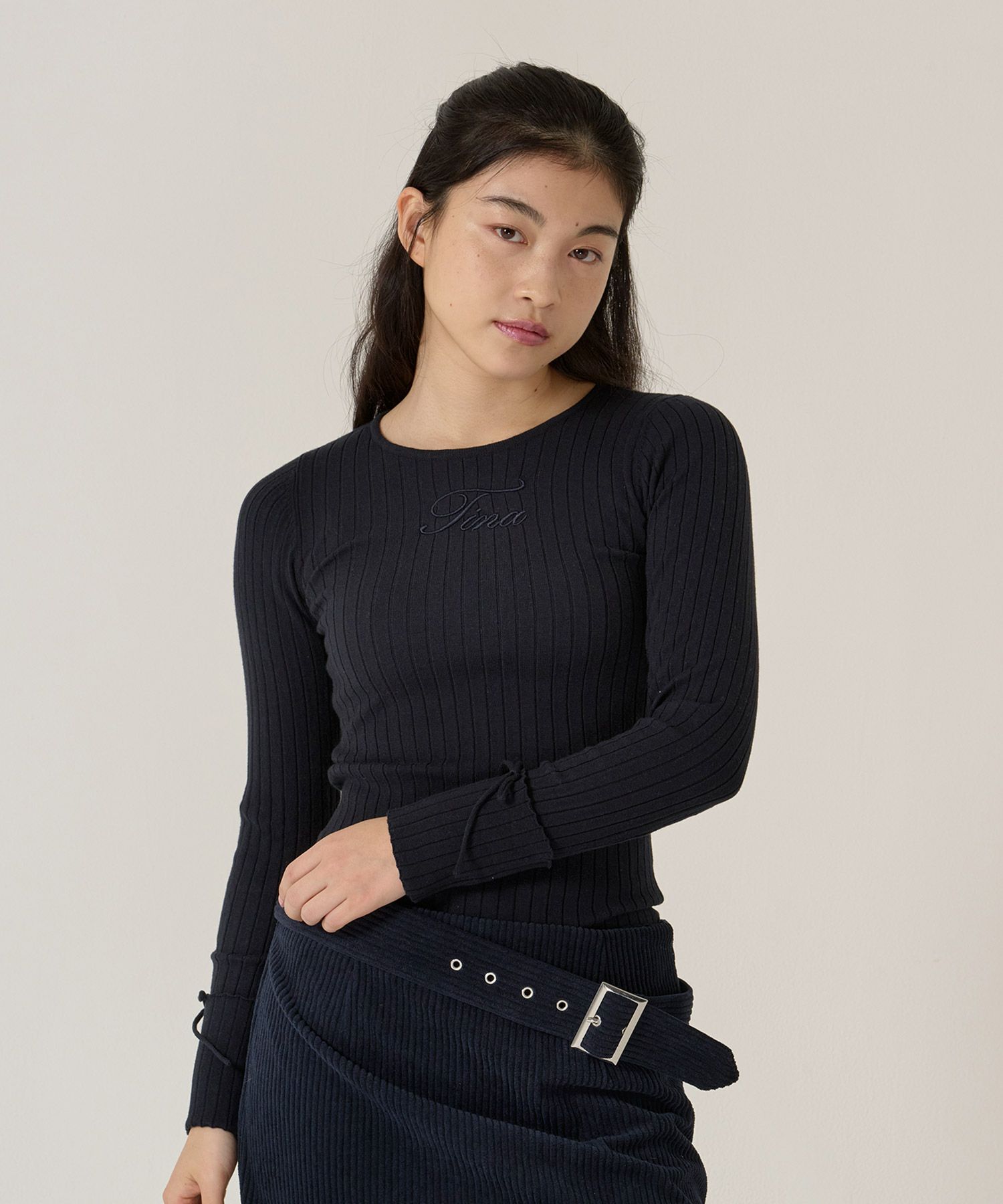 刺繍入り/リブ/ニット/リボン