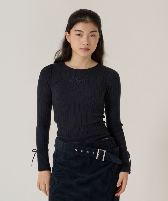 刺繍入り/リブ/ニット/リボン