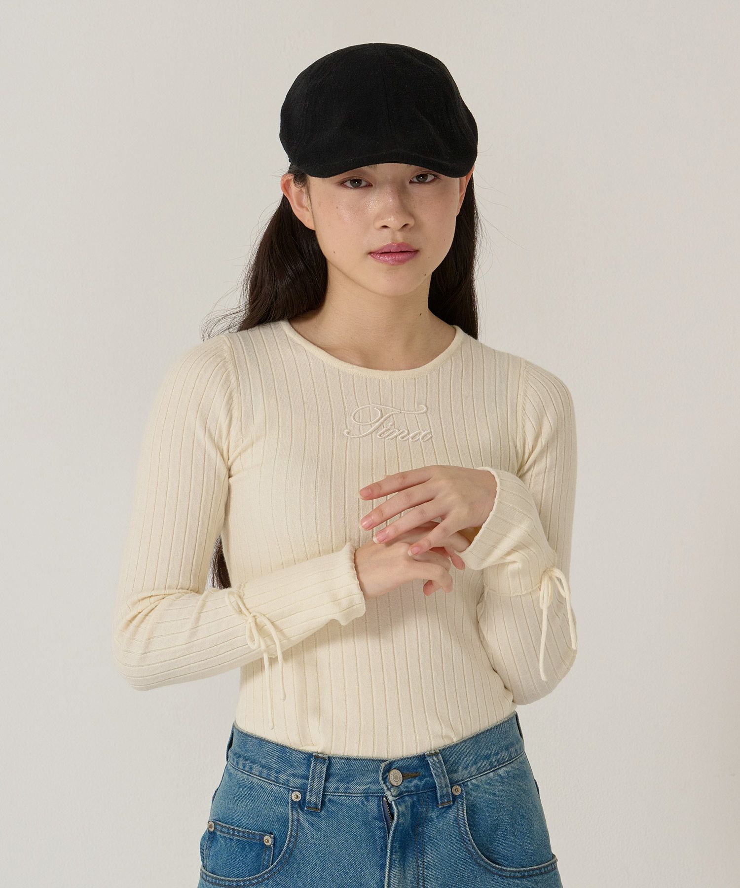 刺繍入り/リブ/ニット/リボン