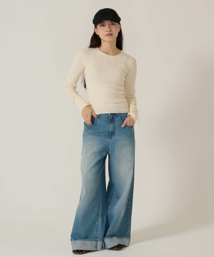 刺繍入り/リブ/ニット/リボン