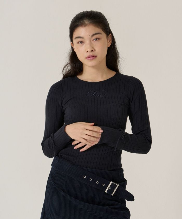 刺繍入り/リブ/ニット/リボン