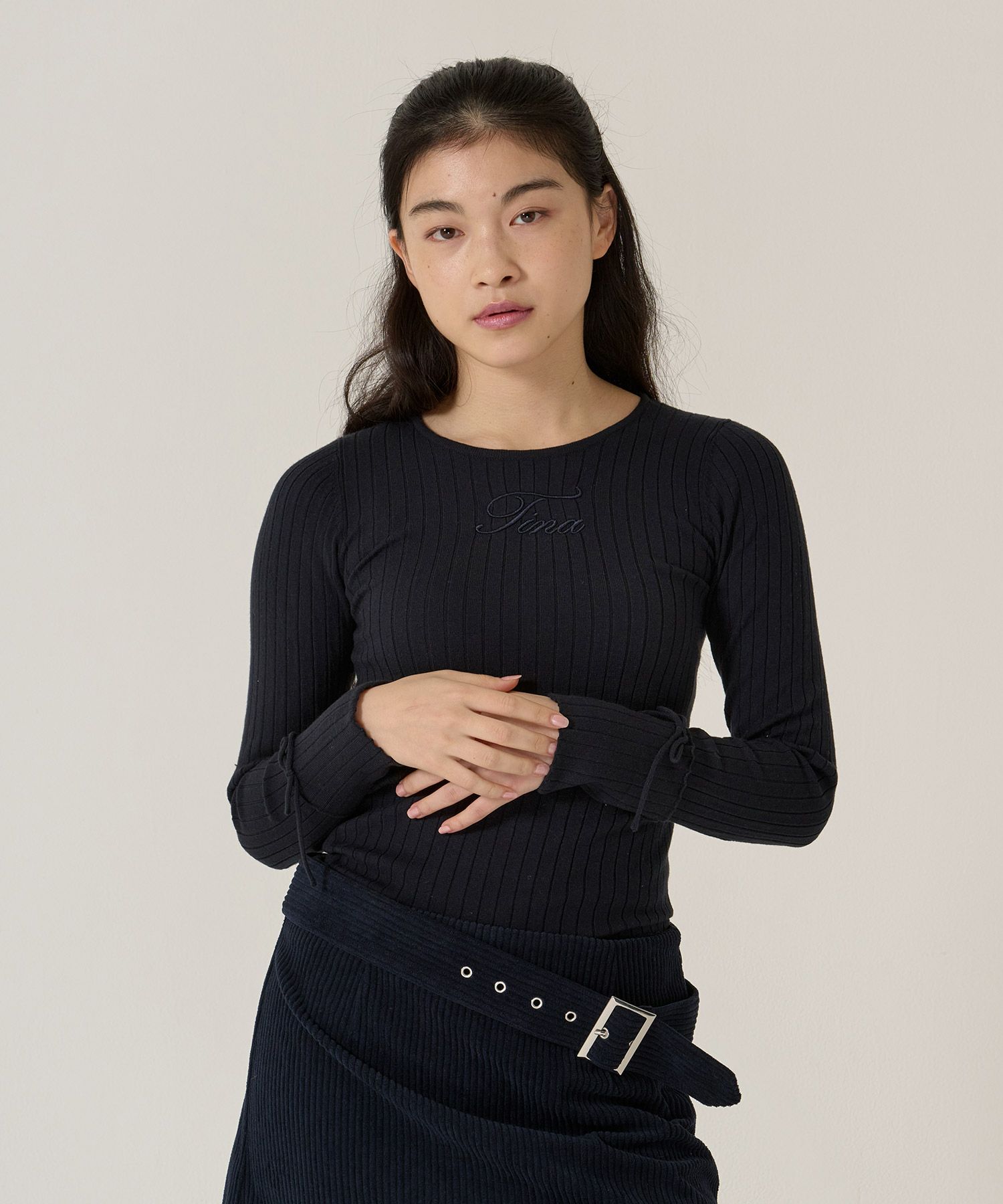 刺繍入り/リブ/ニット/リボン