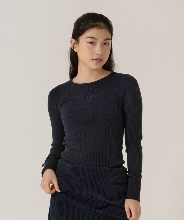 刺繍入り/リブ/ニット/リボン