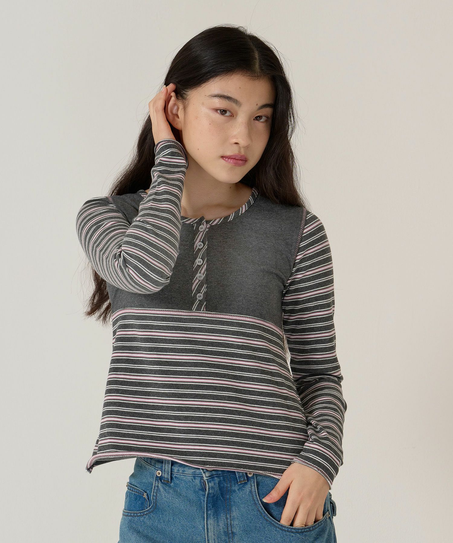 ボーダー/カットソー/ロンT/ヘンリー