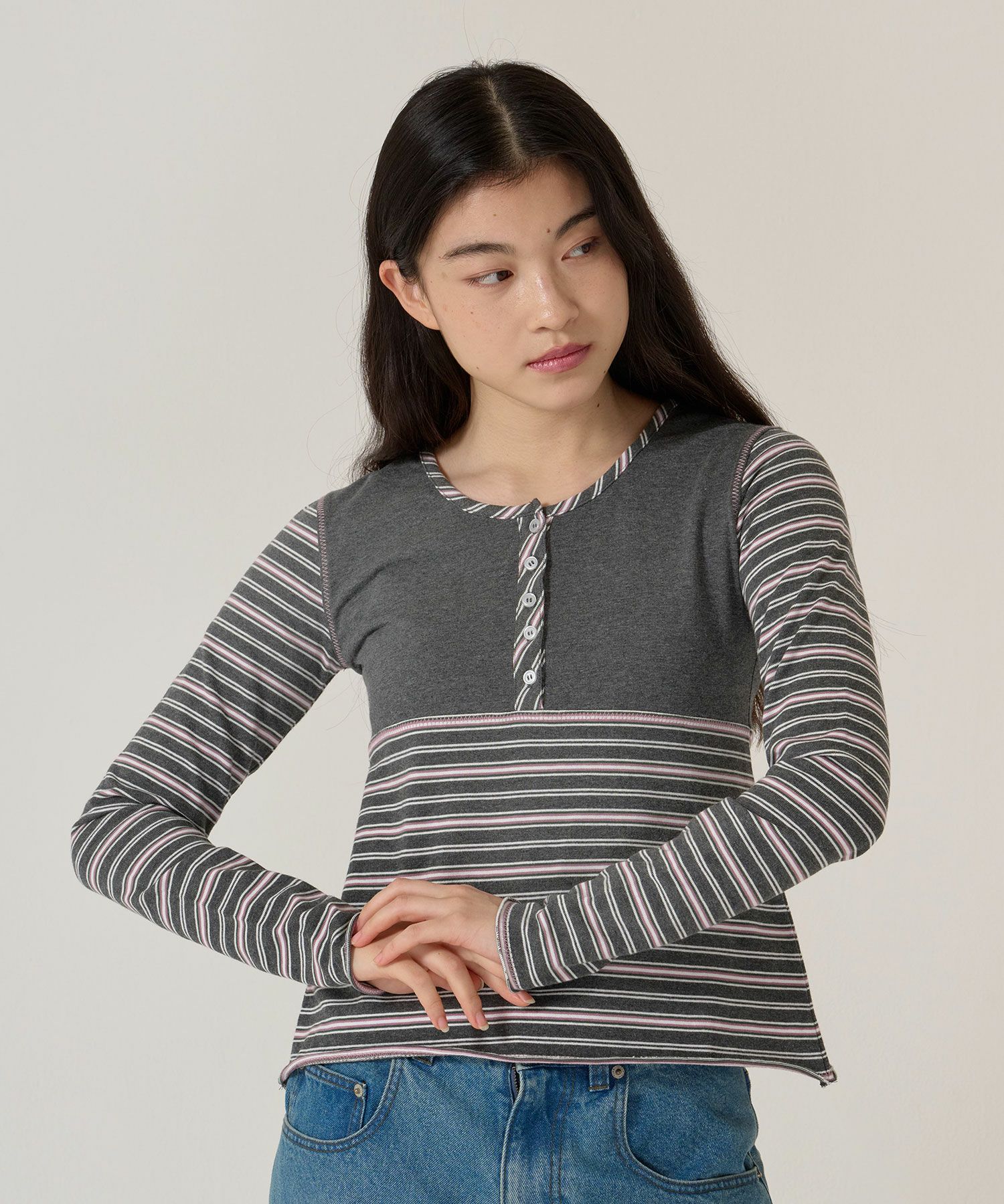 ボーダー/カットソー/ロンT/ヘンリー