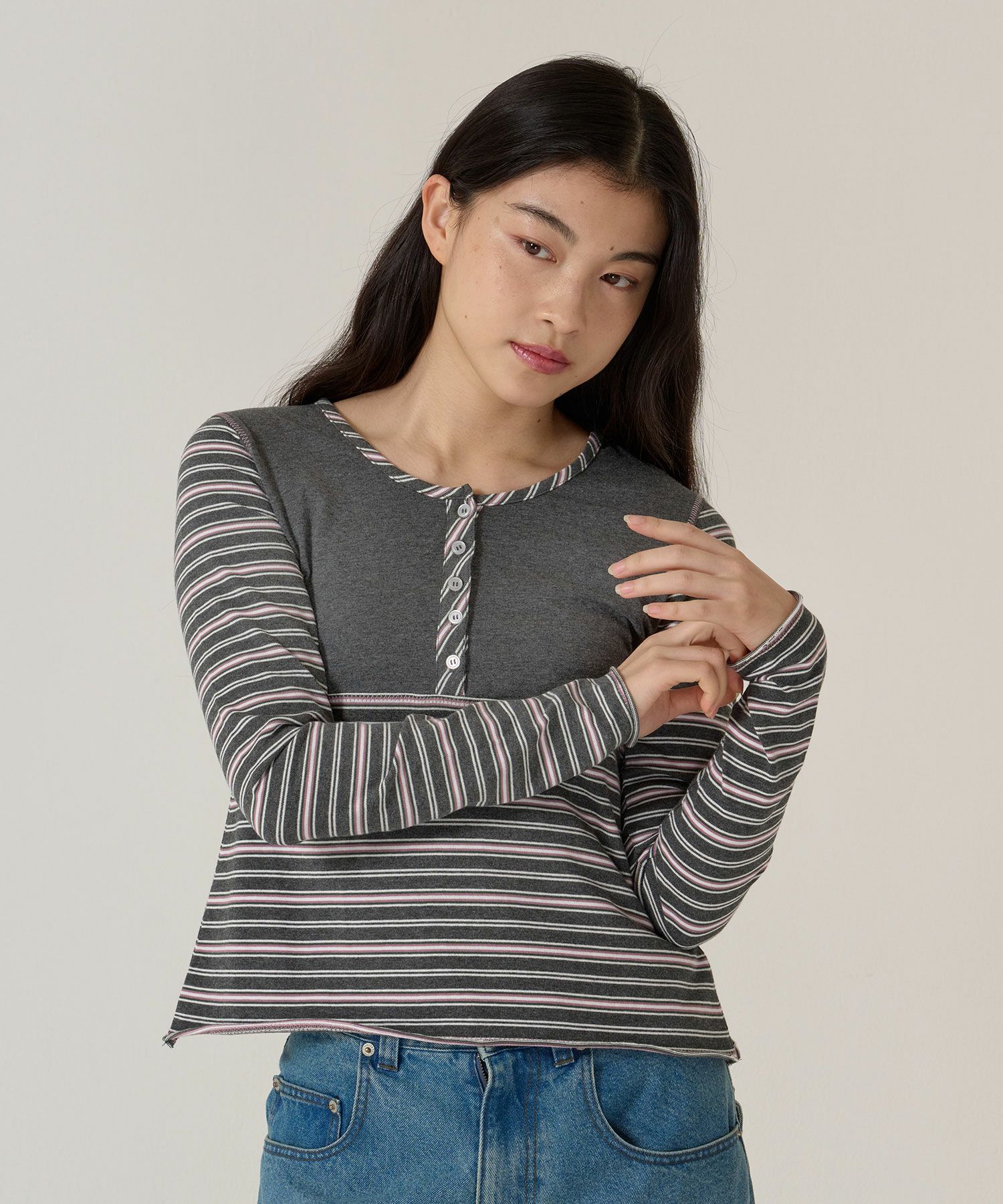 ボーダー/カットソー/ロンT/ヘンリー