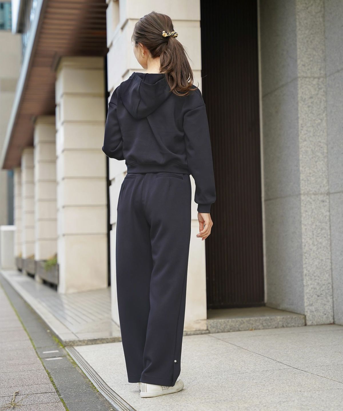 ボトムス パンツ ダンボールニット 伸縮 リラックス ストレートパンツ ワイドパンツ ポケット ピンク ネイビー カジュアル 上品 エレガント フェミニン スポーツ 運動会