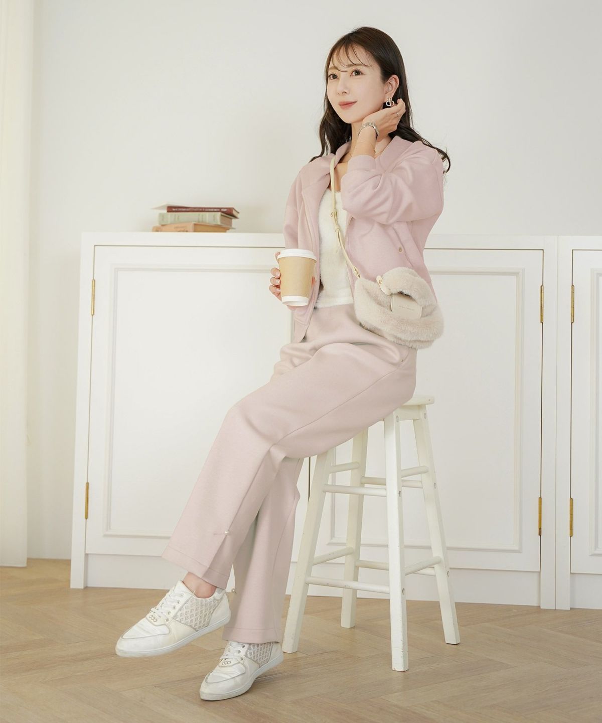 ボトムス パンツ ダンボールニット 伸縮 リラックス ストレートパンツ ワイドパンツ ポケット ピンク ネイビー カジュアル 上品 エレガント フェミニン スポーツ 運動会