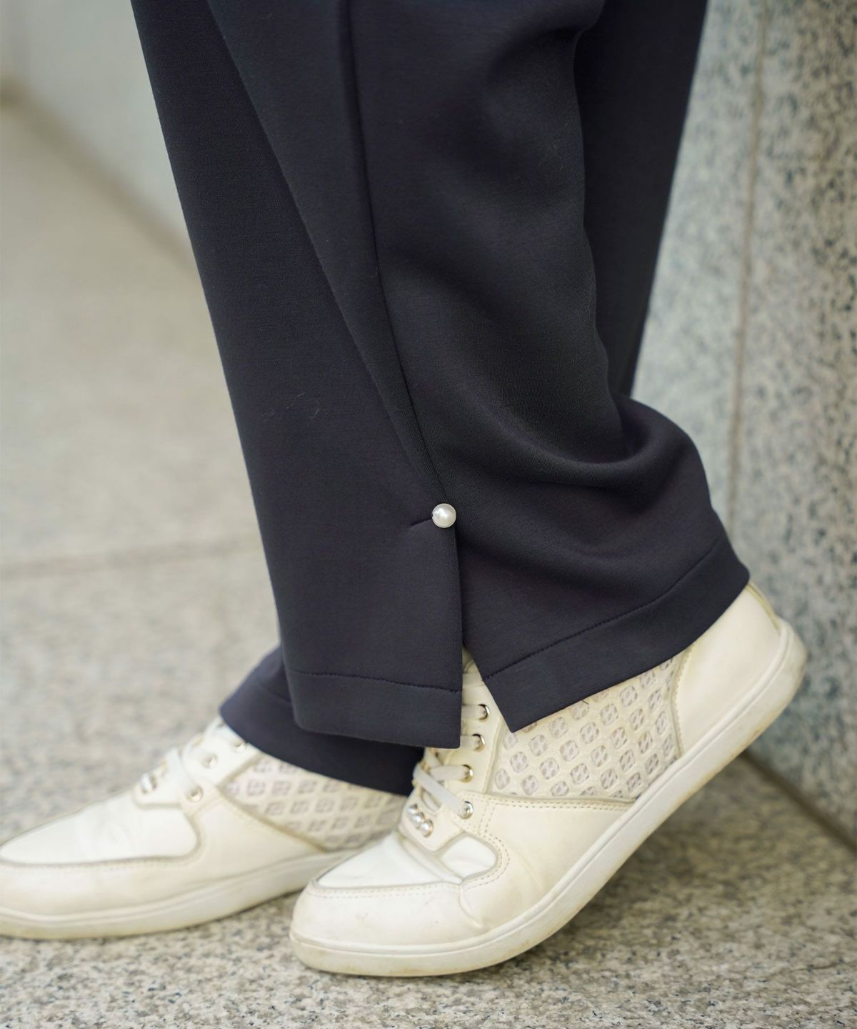 ボトムス パンツ ダンボールニット 伸縮 リラックス ストレートパンツ ワイドパンツ ポケット ピンク ネイビー カジュアル 上品 エレガント フェミニン スポーツ 運動会