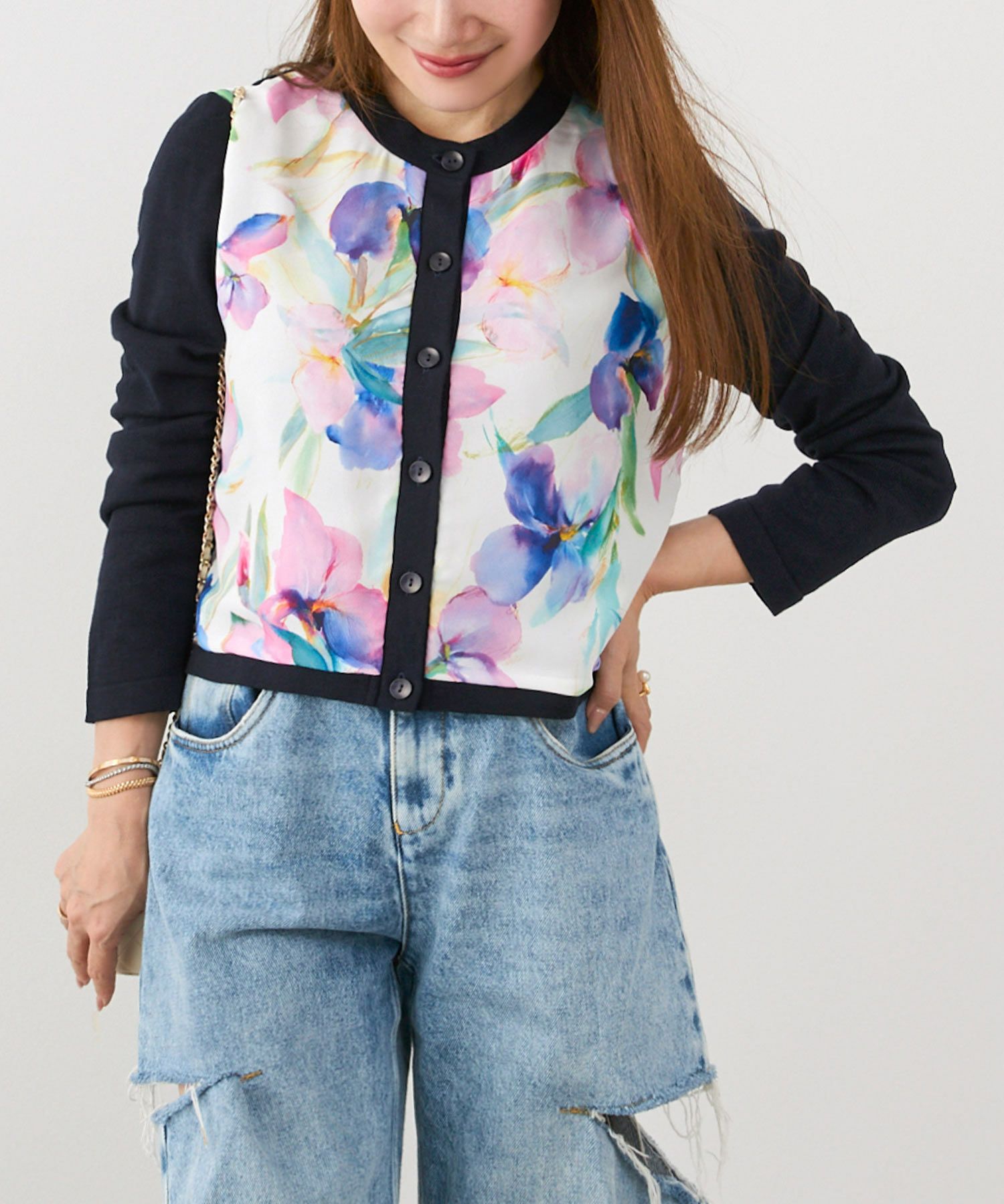 Liala×PG イタリープリント 丸首 ニット カーディガン イタリープリント 丸首 ニット カーディガン Liala×PG 全2色｜lpg441