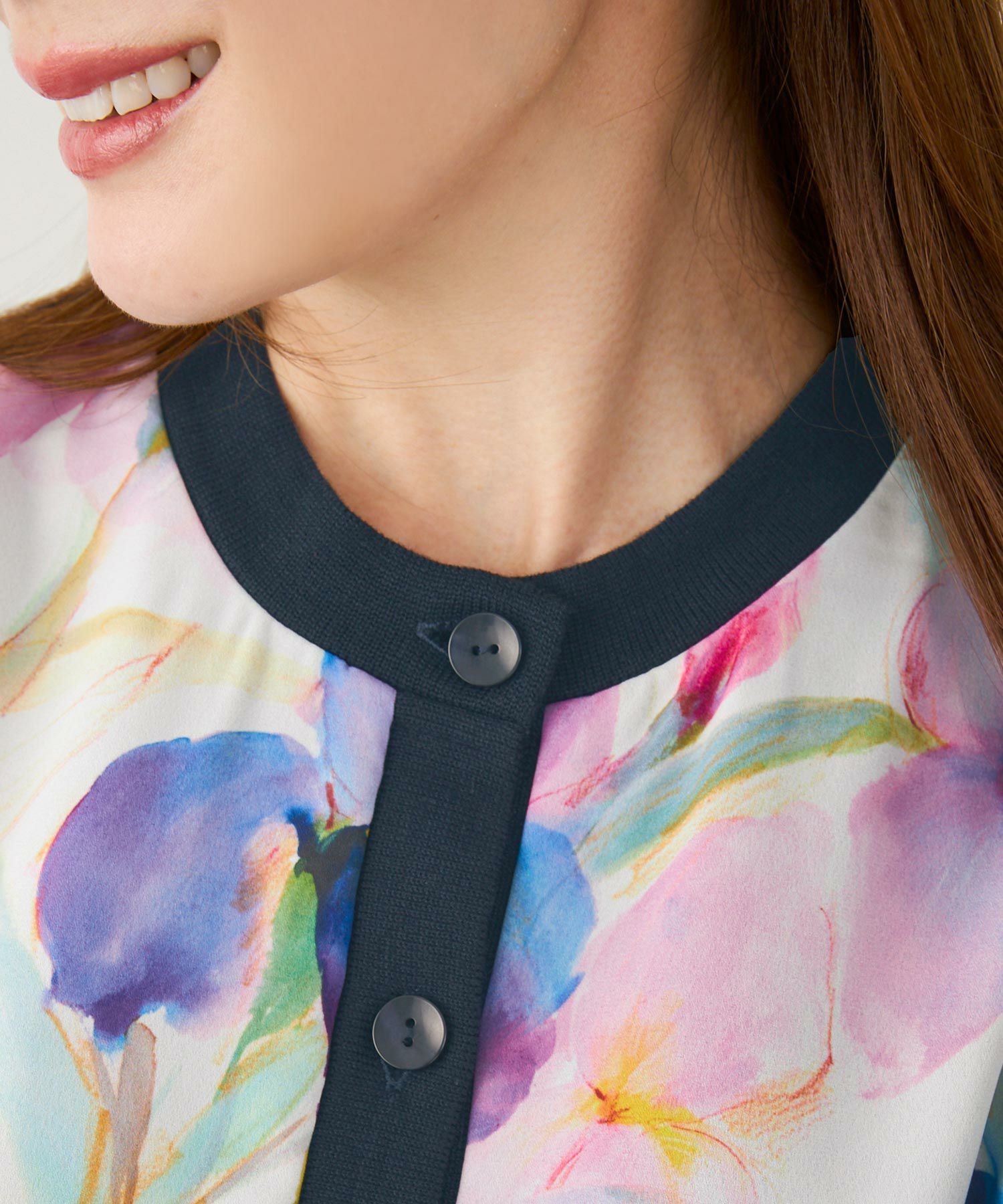 イタリープリント 丸首 ニット カーディガン Liala×PG 全2色｜lpg441