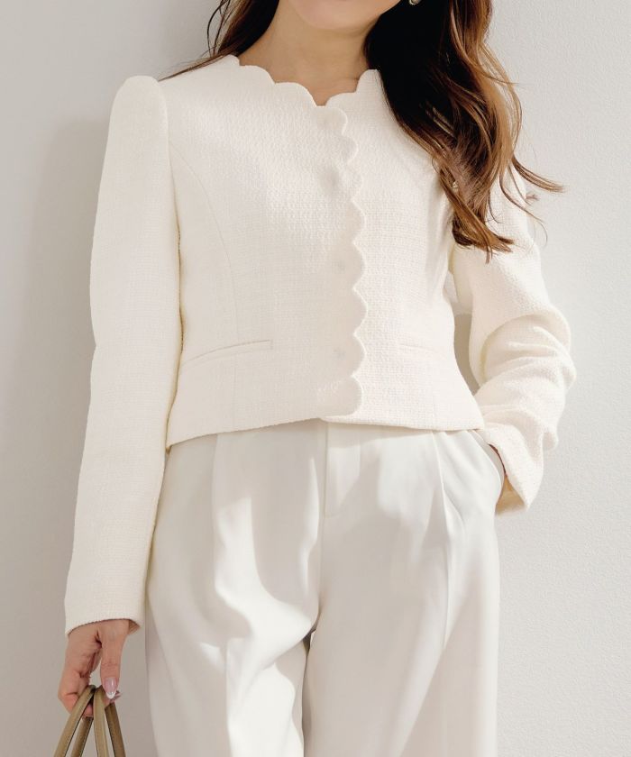 オケージョン スカラップ Vネック ショート ジャケット Liala×PG 全3色