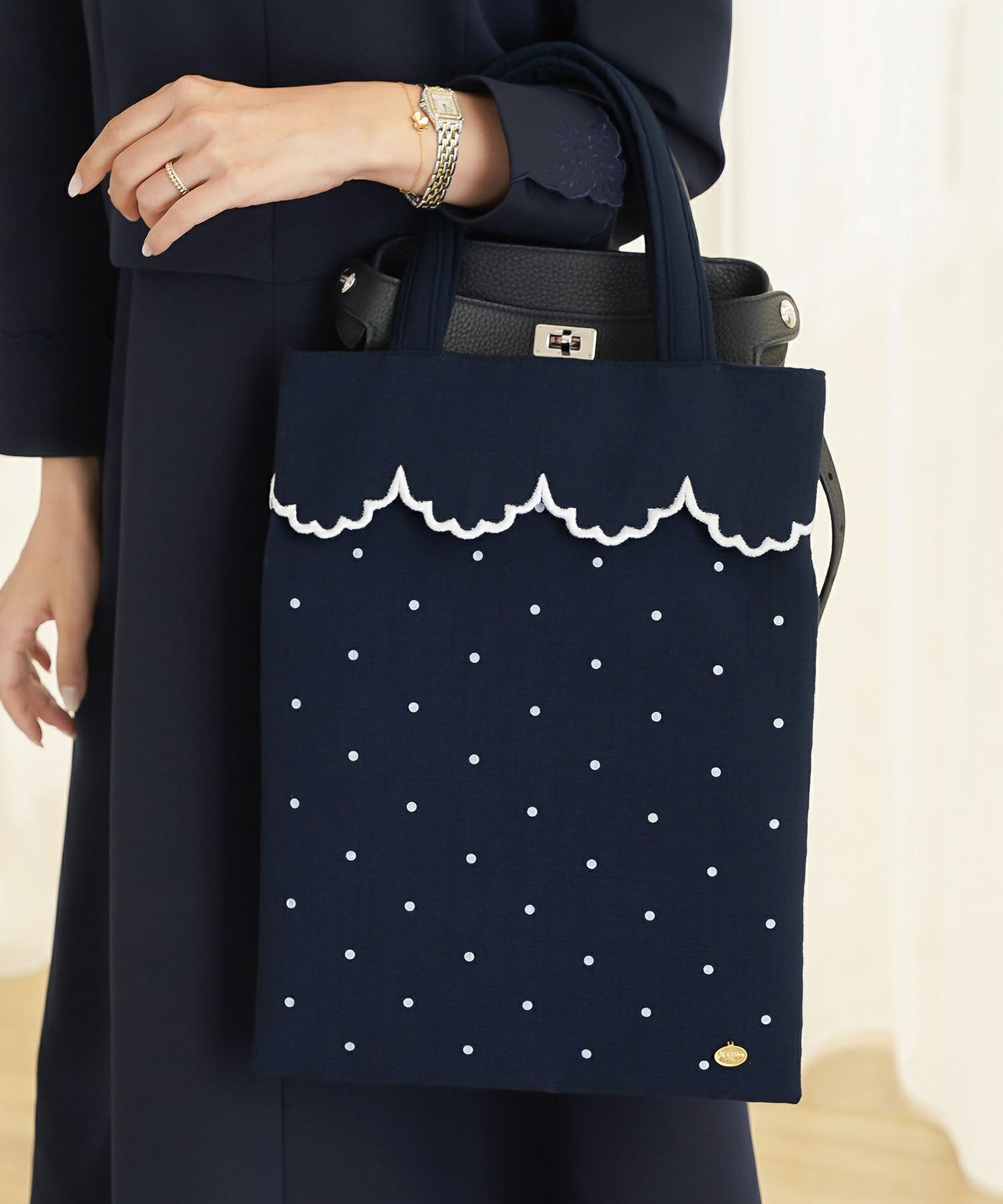 サブバッグ A4 ドット シンプル スカラップ オケージョン きれいめ スリッパ入れ 授業参観 入卒 ジョイントスペース