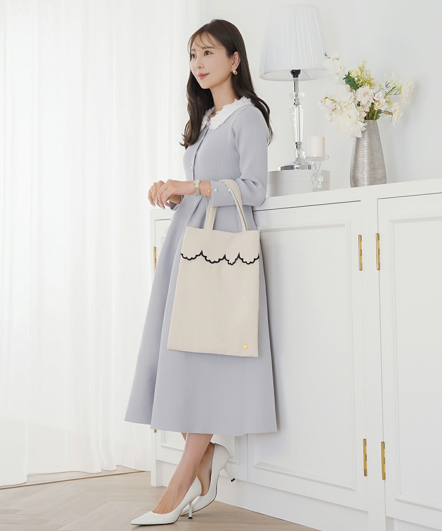 サブバッグ A4 ドット シンプル スカラップ オケージョン きれいめ スリッパ入れ 授業参観 入卒 ジョイントスペース