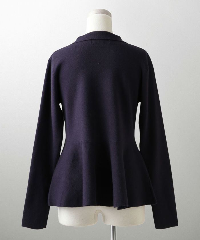 フラワーモチーフ 襟付き ニット トップス レディース フラワー サテン ビジュー 上品 ペプラム フレア アンゴラタッチ きれいめ 洗える アイボリー/ネイビーミックス/ブラックミックス M