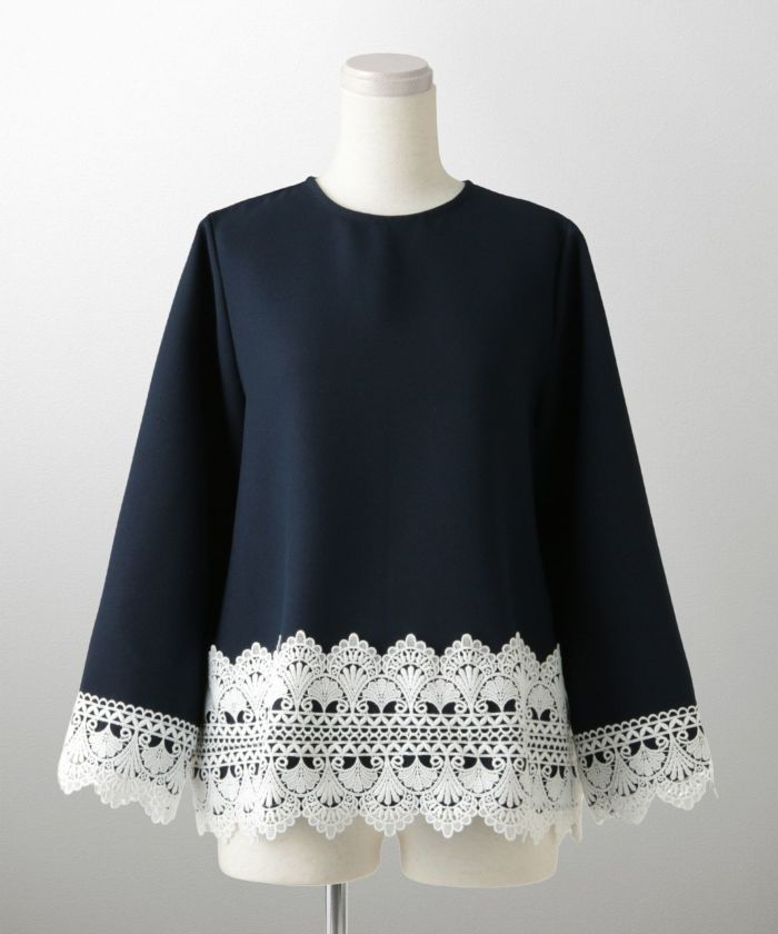 レースコンビ トップス トップス レディース ブラウス オフィス きれいめ かわいい 大人 ホワイト ネイビー ブラック M