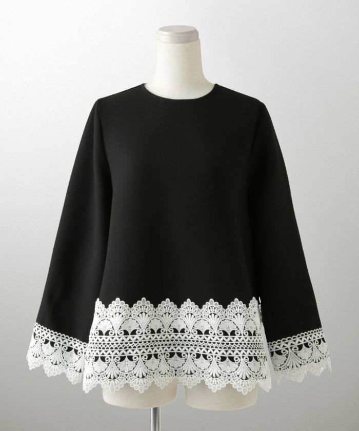 レースコンビ トップス トップス レディース ブラウス オフィス きれいめ かわいい 大人 ホワイト ネイビー ブラック M