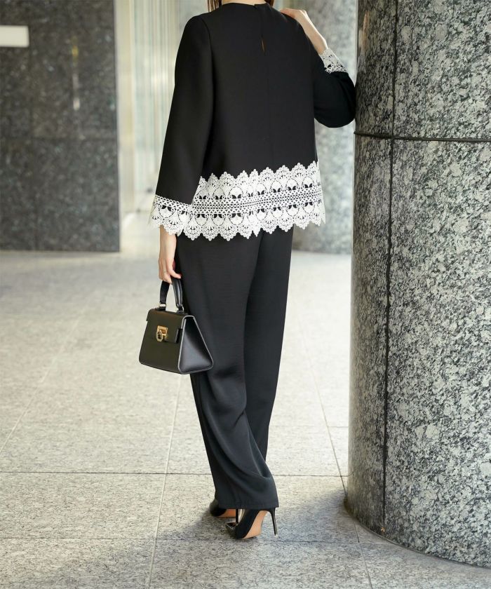 レースコンビ トップス トップス レディース ブラウス オフィス きれいめ かわいい 大人 ホワイト ネイビー ブラック M