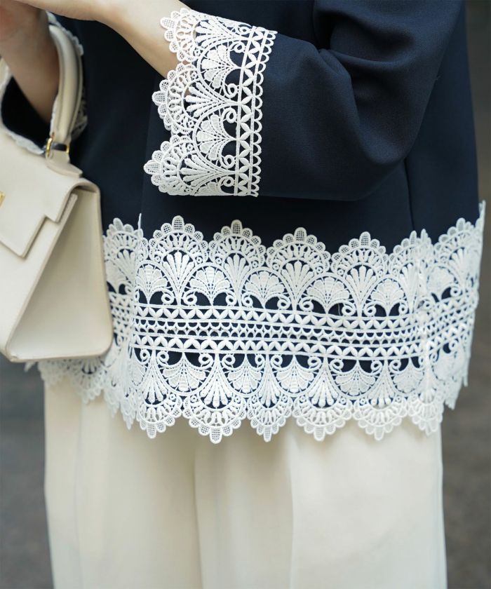 レースコンビ トップス トップス レディース ブラウス オフィス きれいめ かわいい 大人 ホワイト ネイビー ブラック M