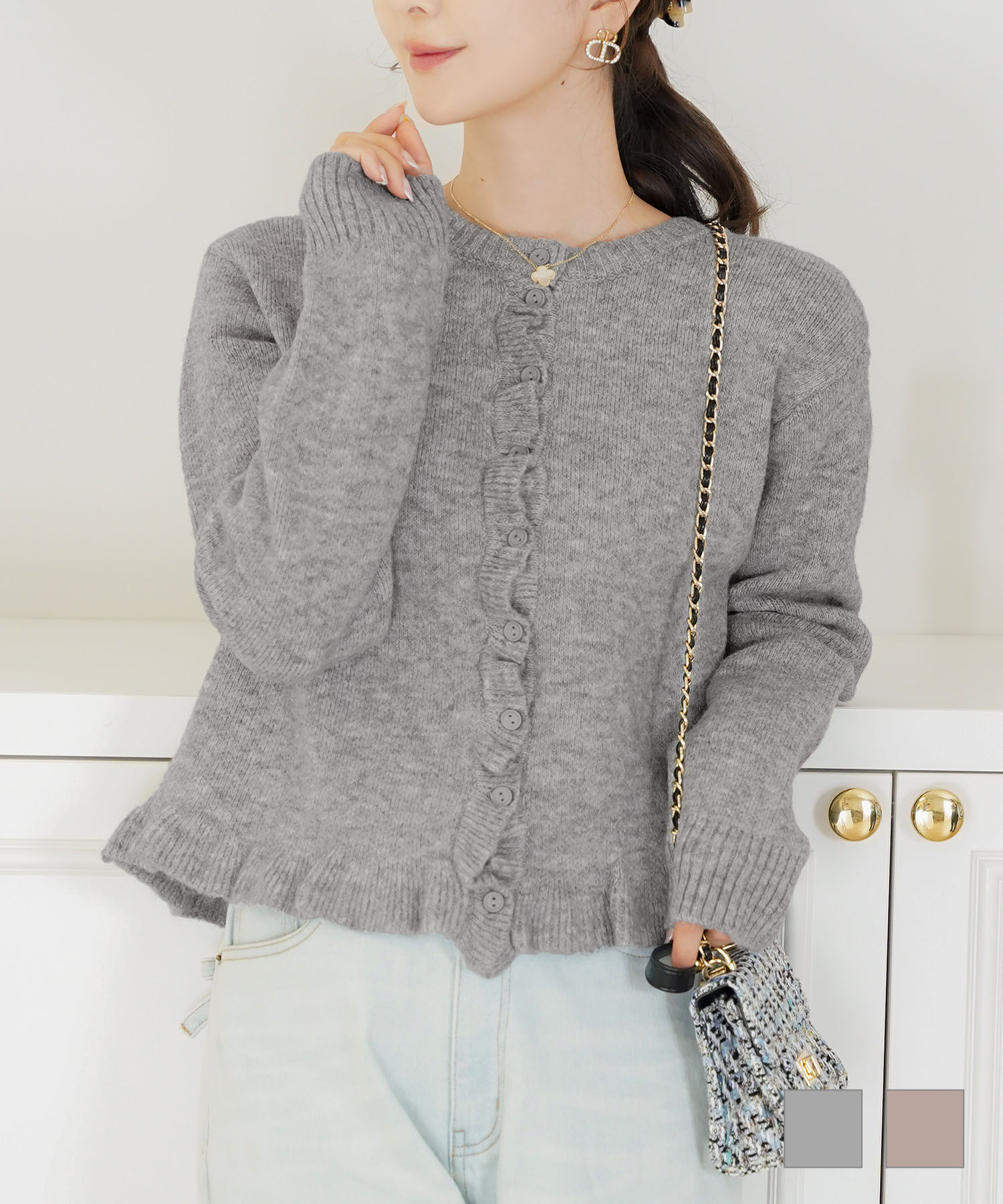 ソフト フリル ニット カーディガン le reve vaniller