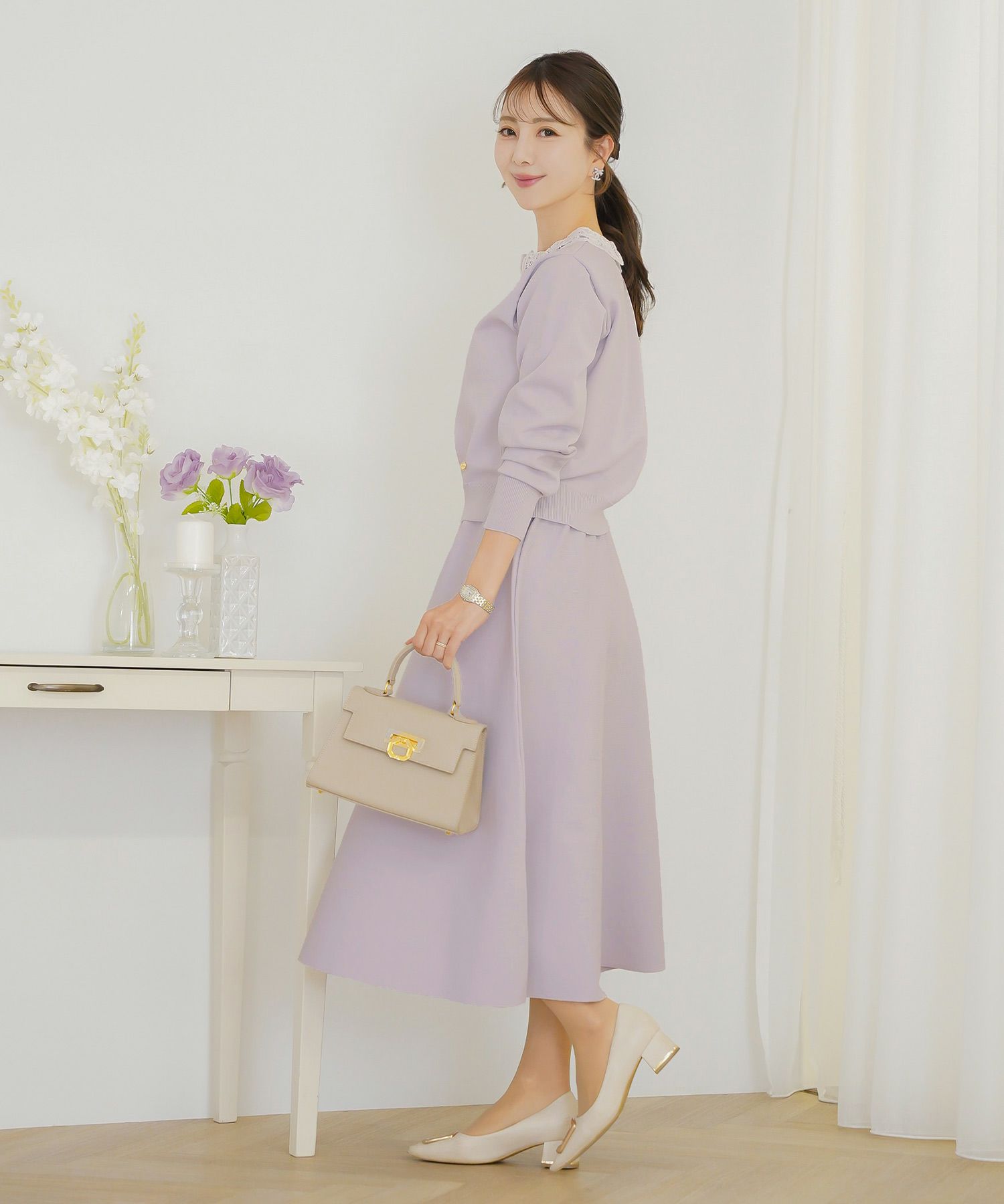 ボトムス スカート フレア ボリューム ゴム ウエストゴム 上品 エレガント フェミニン シンプル きれい