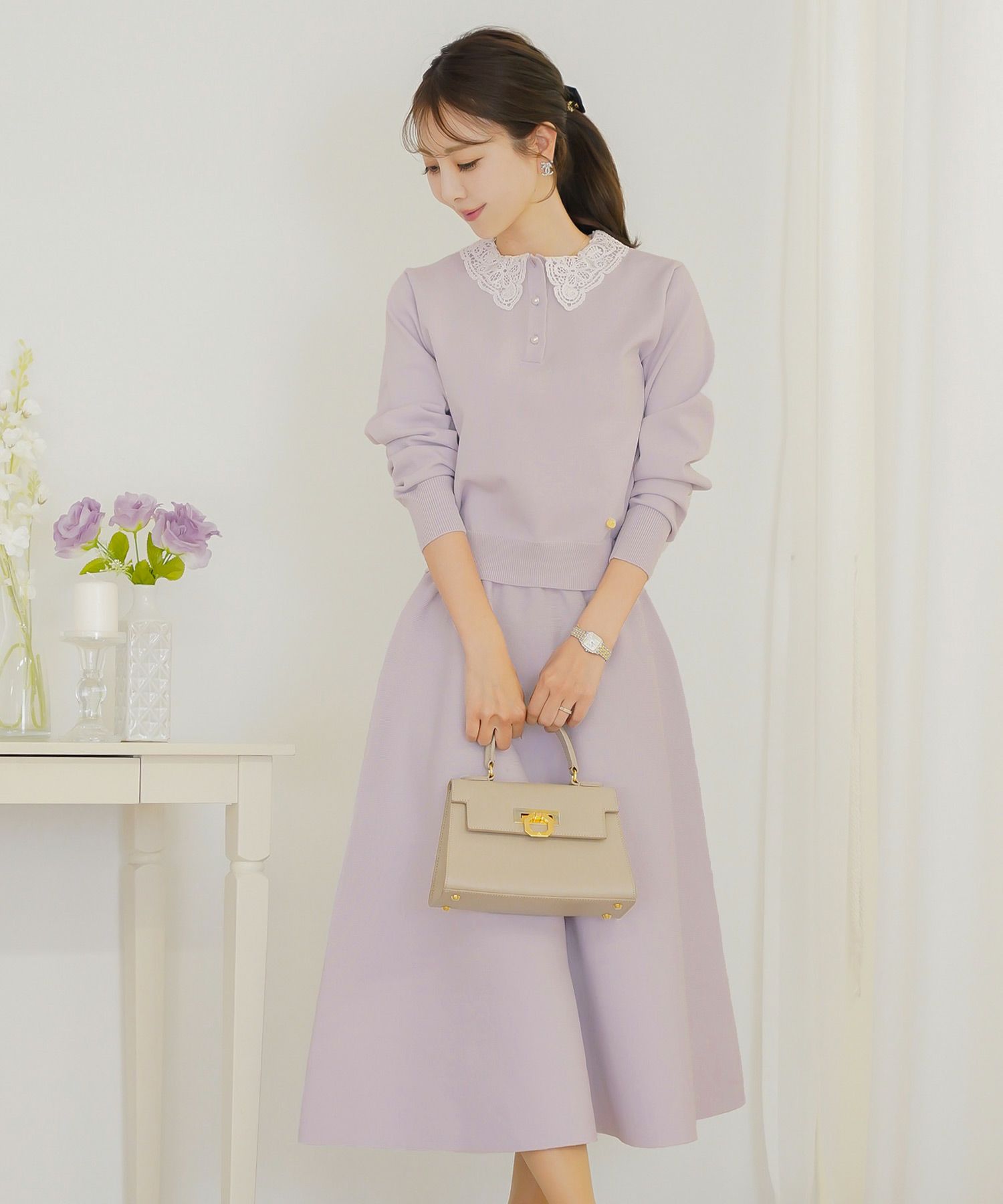 ボトムス スカート フレア ボリューム ゴム ウエストゴム 上品 エレガント フェミニン シンプル きれい