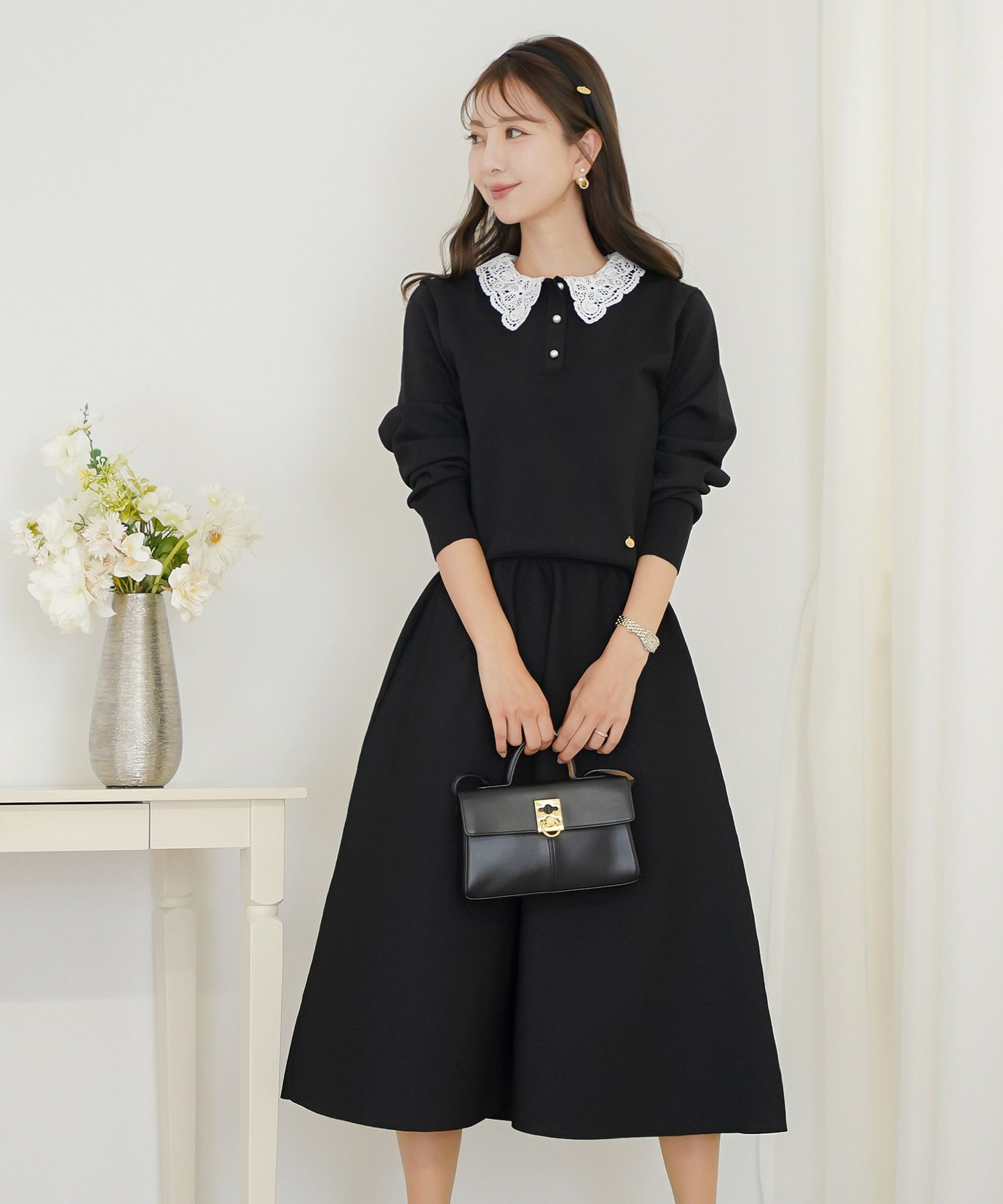 ボトムス スカート フレア ボリューム ゴム ウエストゴム 上品 エレガント フェミニン シンプル きれい