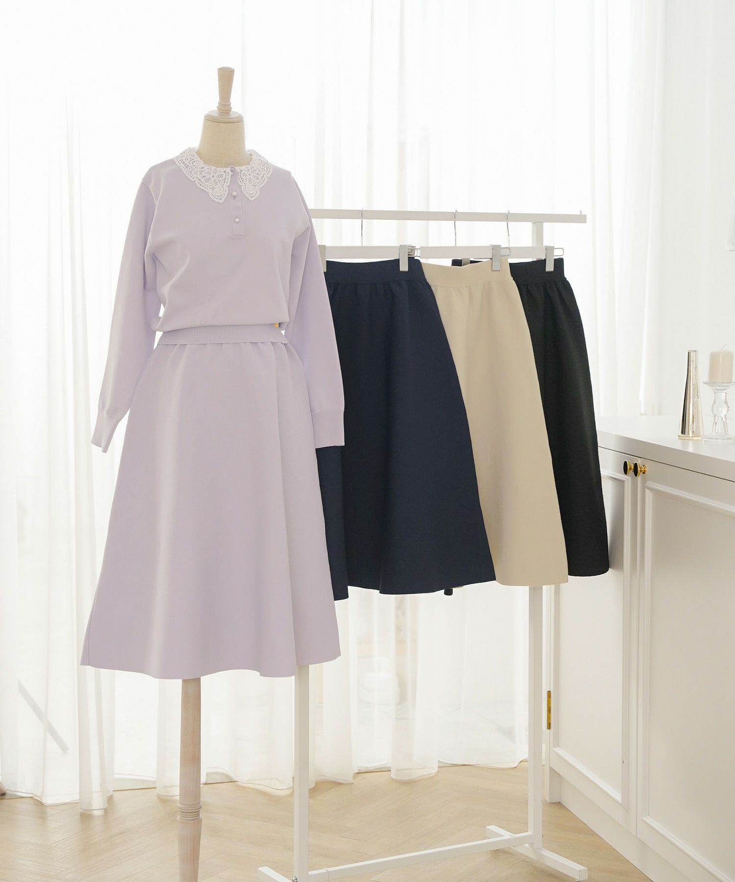 ボトムス スカート フレア ボリューム ゴム ウエストゴム 上品 エレガント フェミニン シンプル きれい