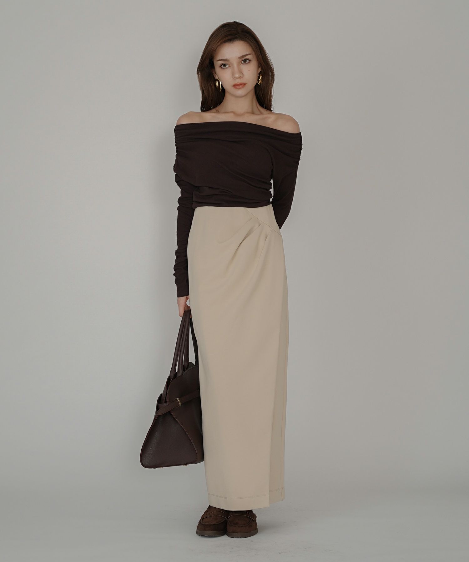 ナロースカート 骨スト ロングスカート タイトスカート モテニット カットソー デートコーデ ディナー 大人 あざと可愛い 肌見せ 韓国風 綺麗め 細見え カジュアル ウエストカバー お腹周りカバー らくちん KINO THE KEI