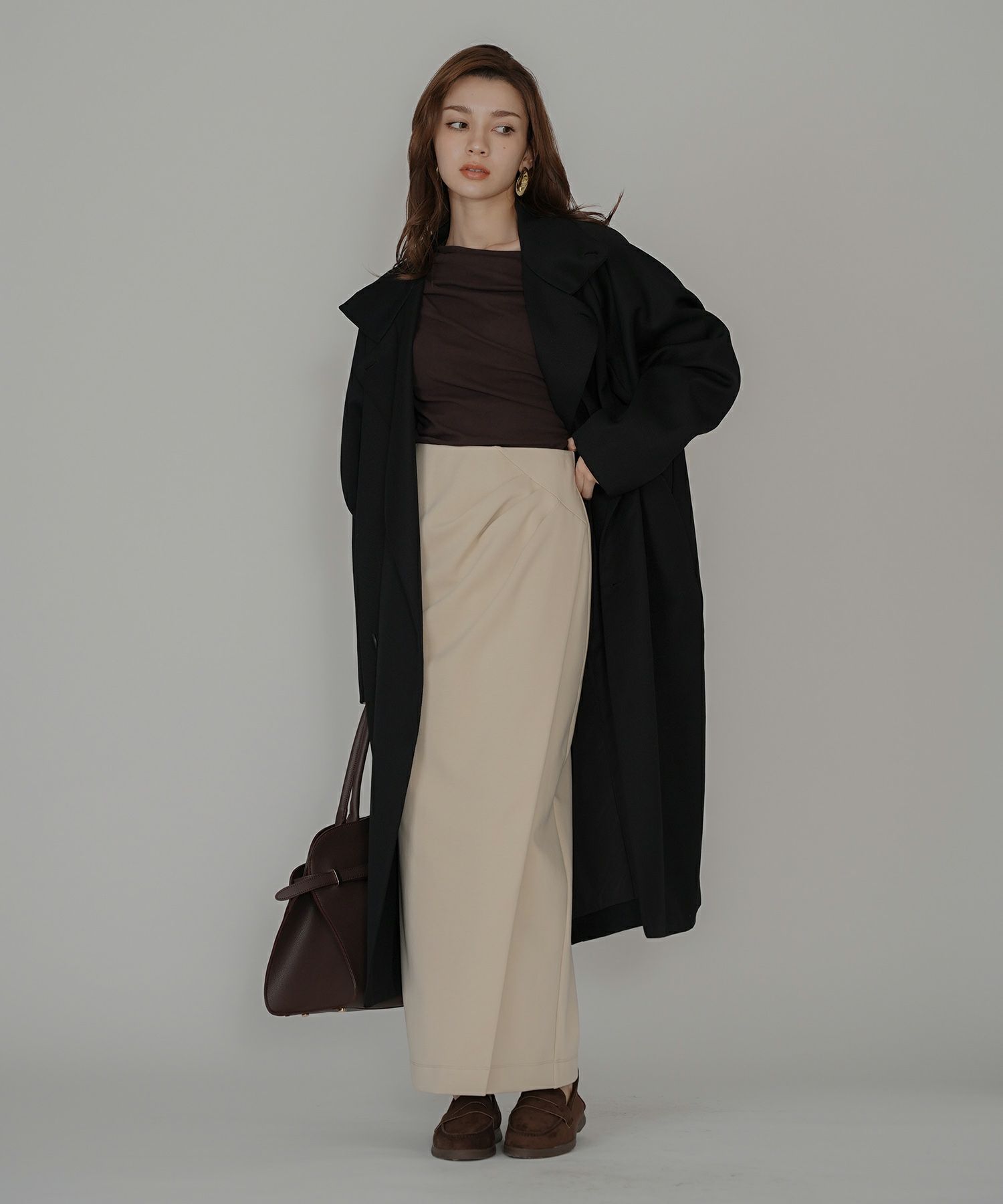 ナロースカート 骨スト ロングスカート タイトスカート モテニット カットソー デートコーデ ディナー 大人 あざと可愛い 肌見せ 韓国風 綺麗め 細見え カジュアル ウエストカバー お腹周りカバー らくちん KINO THE KEI