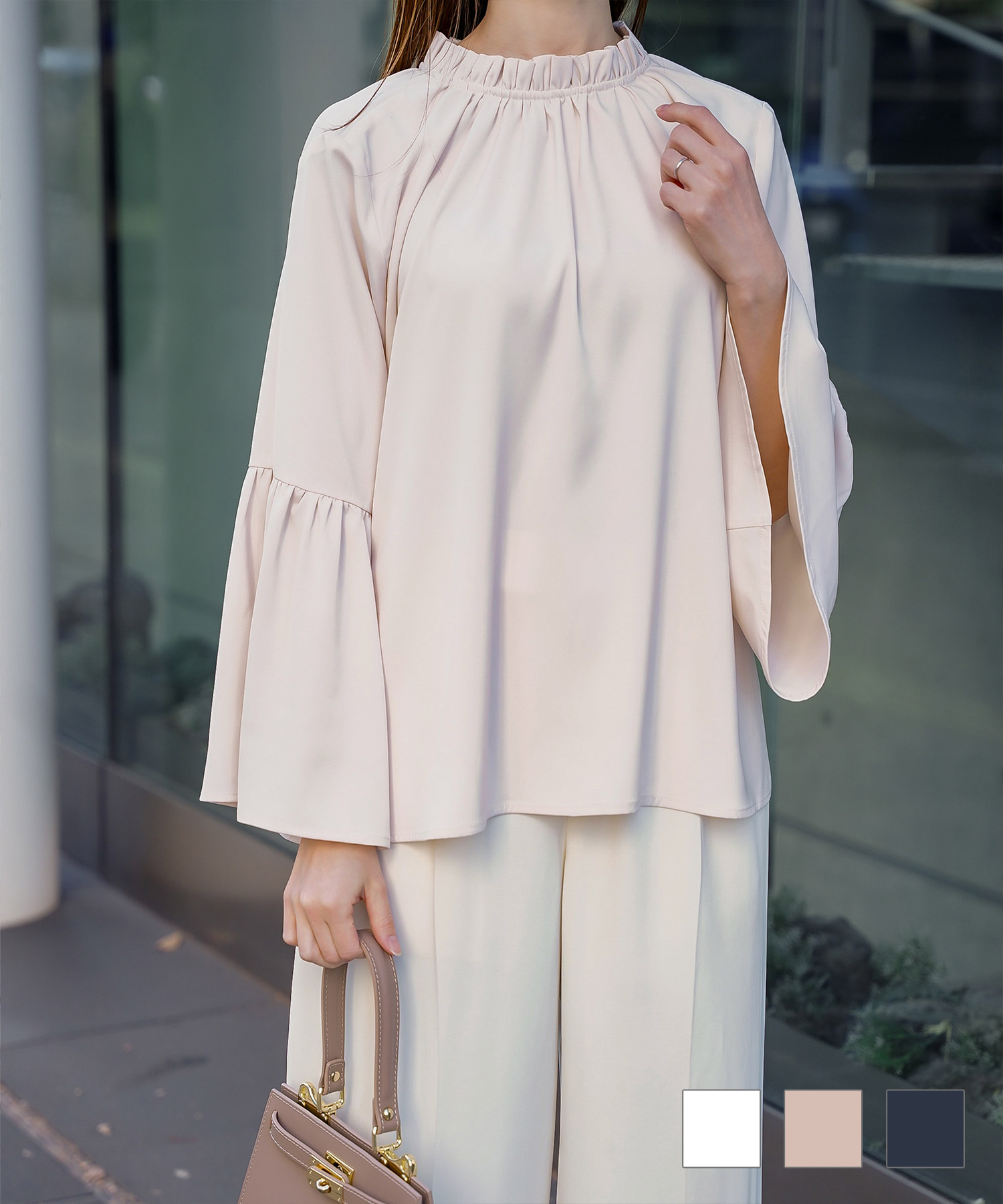 2way フリルネック ベルスリーブ ブラウス HUIT 全3色｜hit841-0334【1