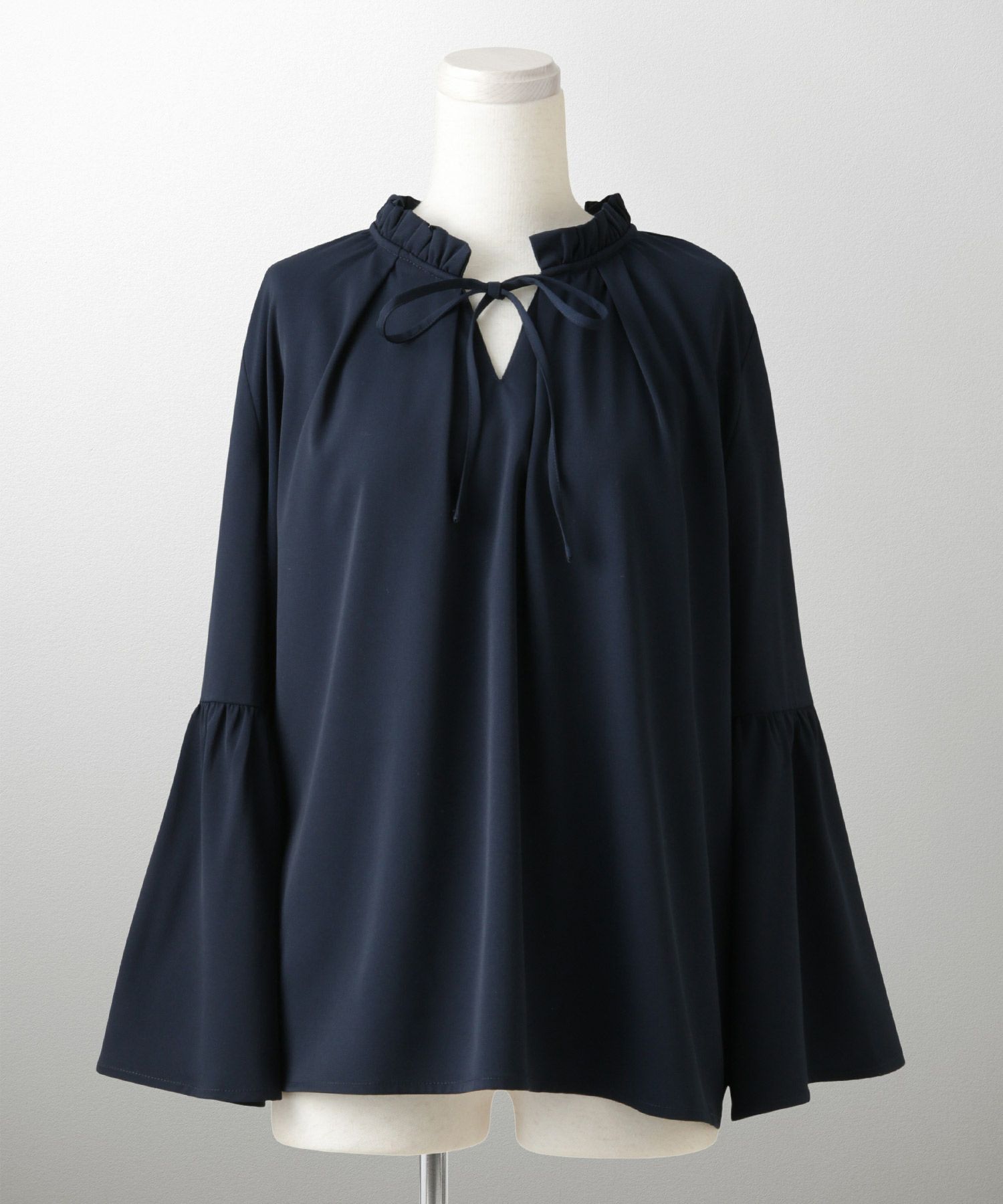 2way フリルネック ベルスリーブ ブラウス フォーマル オケージョン 洗える ホワイト ピンクベージュ ネイビー M